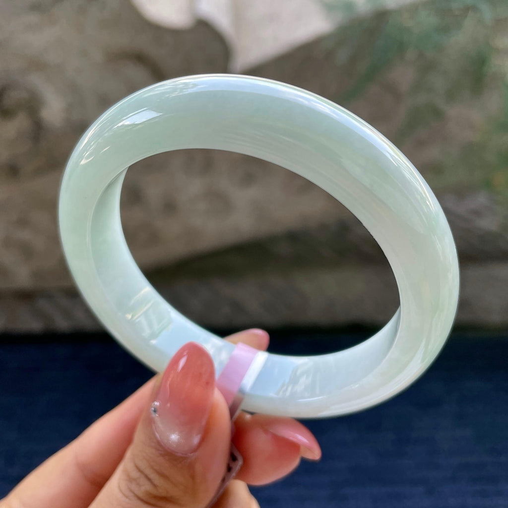 细糯种飘绿花正圈平安镯56.2圈     天然缅甸A货翡翠（yc426002）