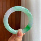 冰种带翠色翡翠圆条手镯（56mm）（yc329498）
