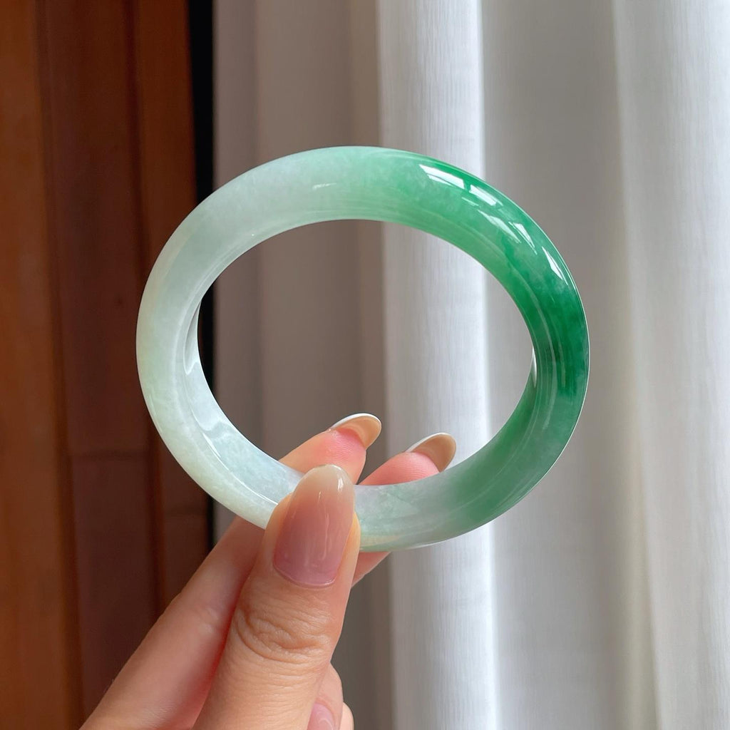 糯冰带色翡翠平安镯（56.3mm)（yc388727）