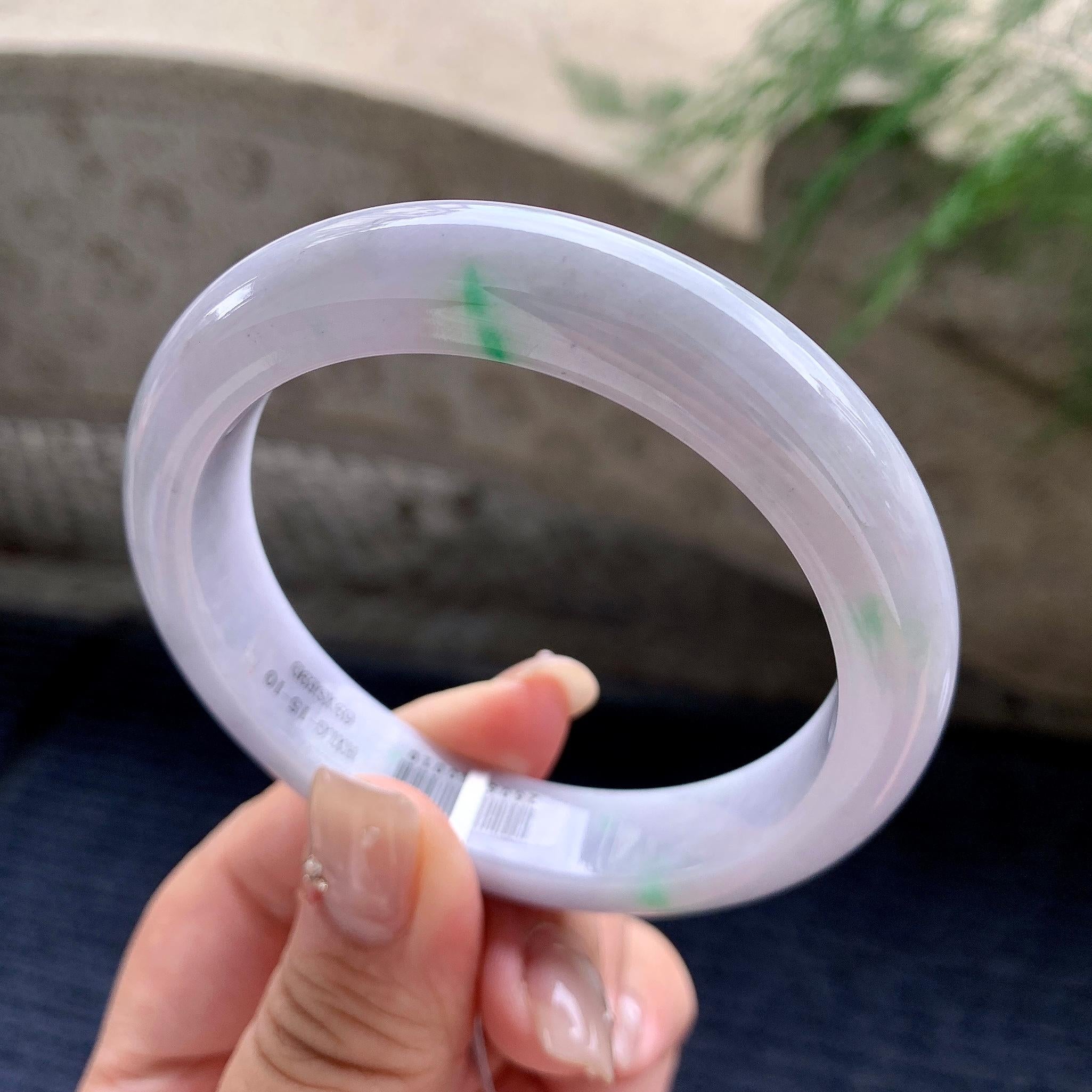 细糯种淡紫罗兰飘翠绿正圈平安镯 57.8圈口 天然缅甸A货翡翠（yc464096）