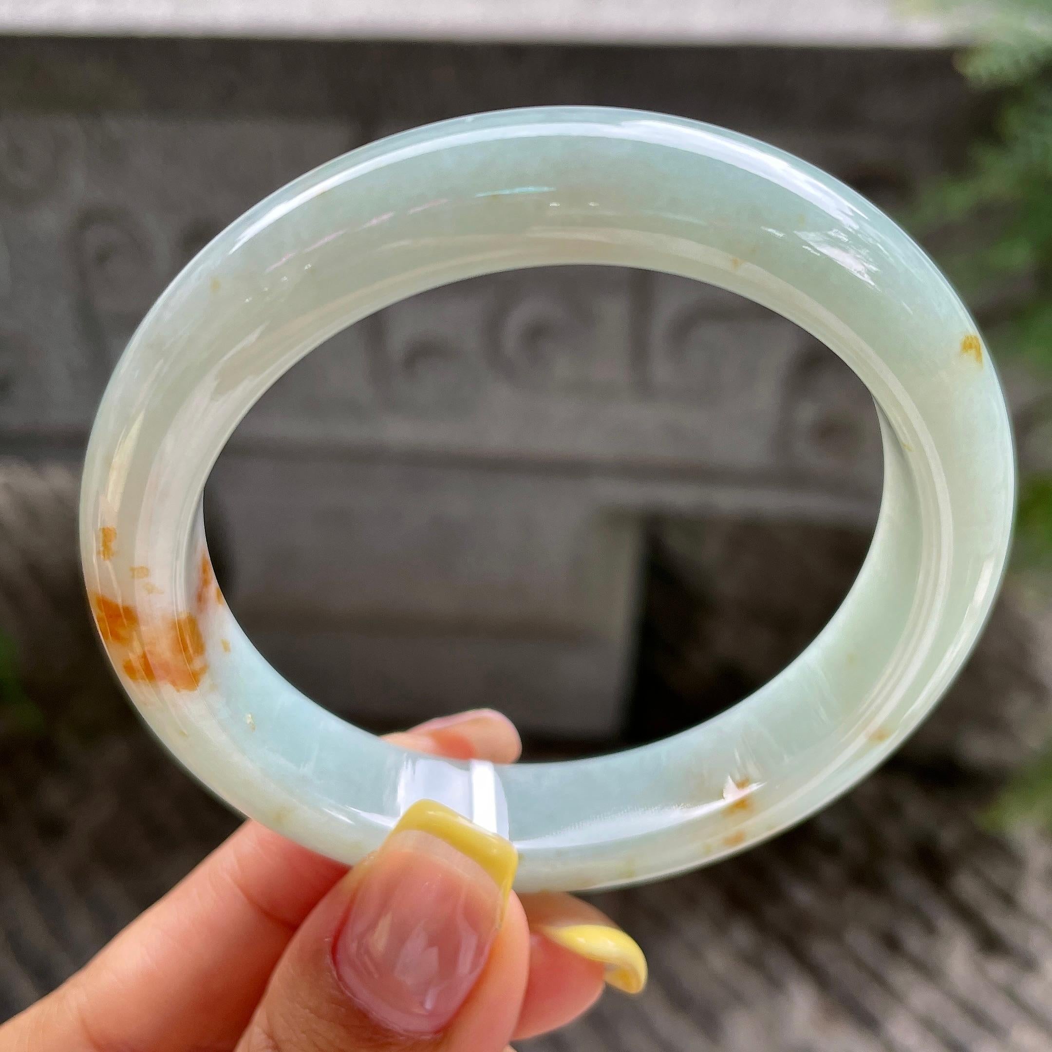 细糯种晴底撒金正圈平安镯56.3圈       天然缅甸A货翡翠（yc383109）