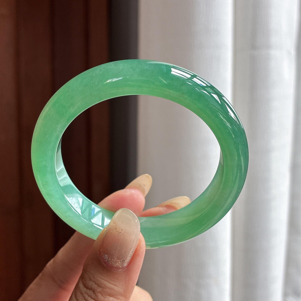 冰种湖水绿正圈平安镯 55圈 天然缅甸A货翡翠（yc487218）