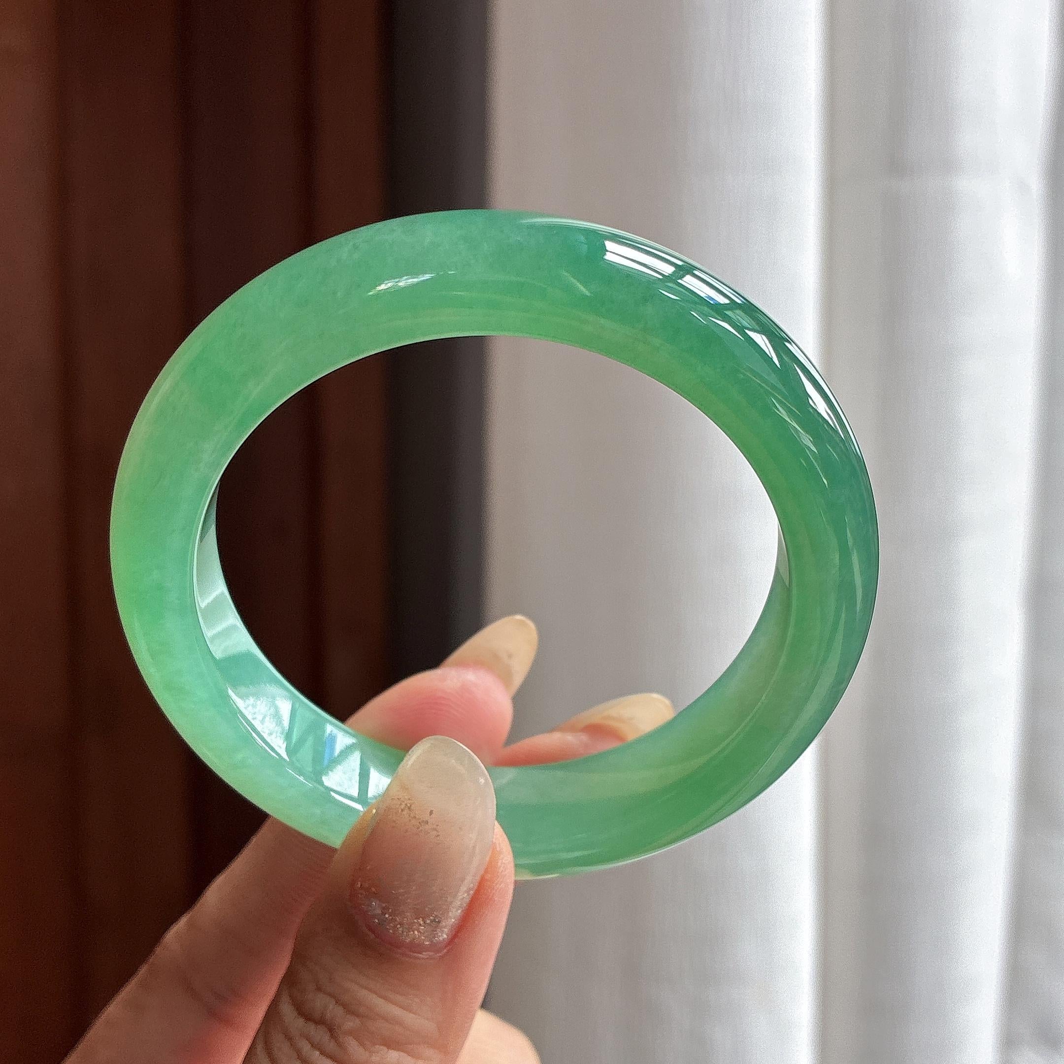 冰种湖水绿正圈平安镯 55圈 天然缅甸A货翡翠（yc487218）