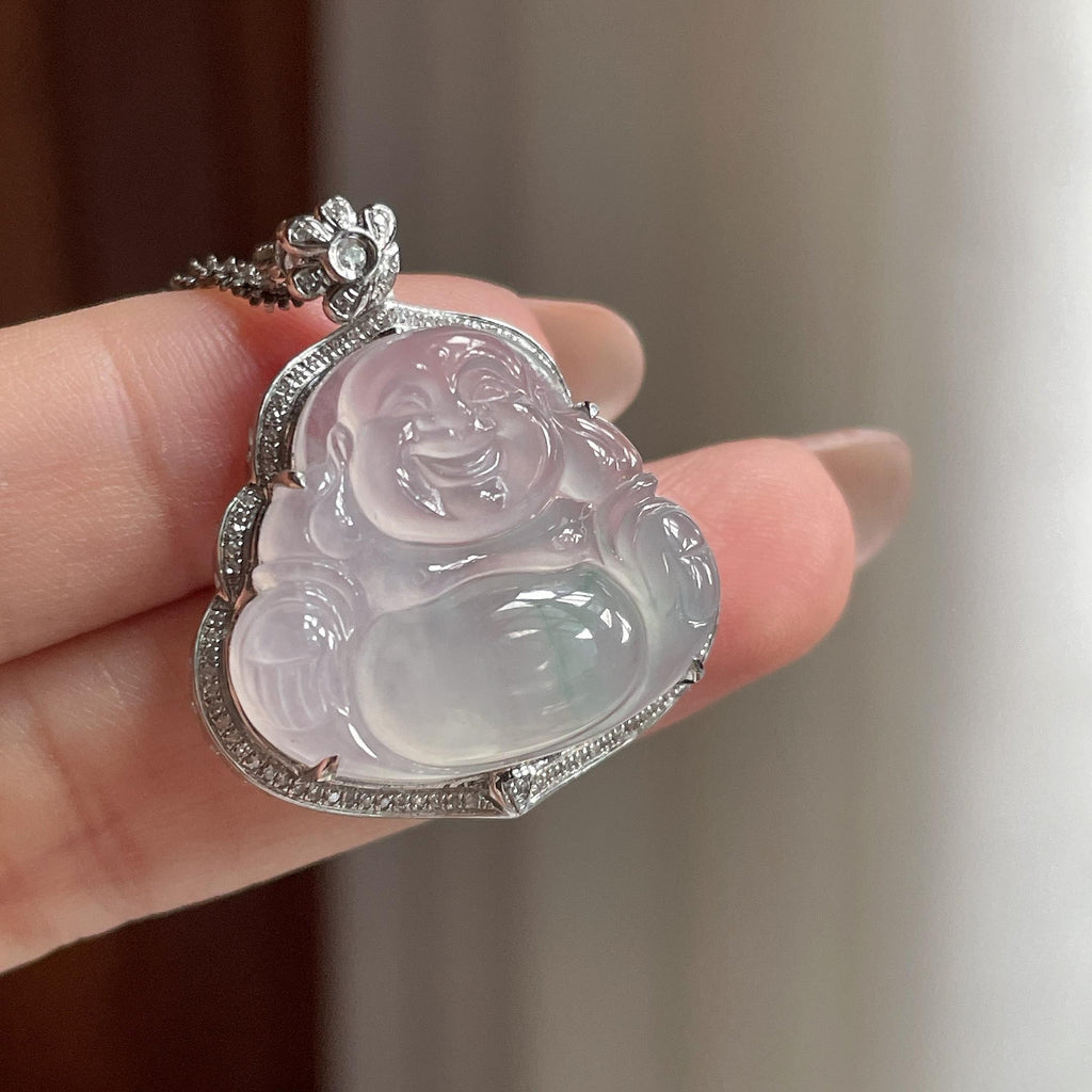18K金镶冰种起光飘花佛公挂件 天然缅甸A货翡翠（yc694247）