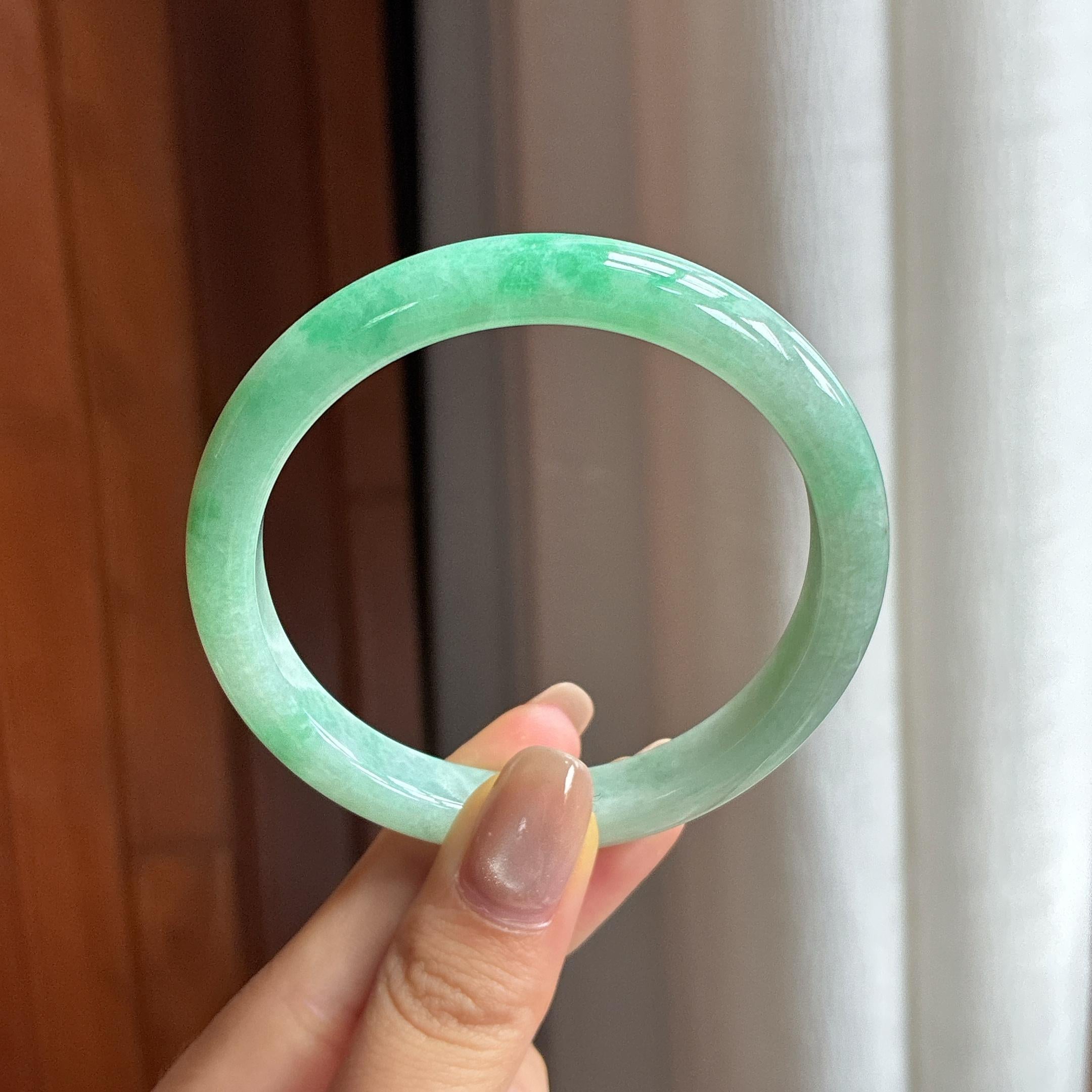 糯冰带色翡翠平安镯 57圈（yc440853）