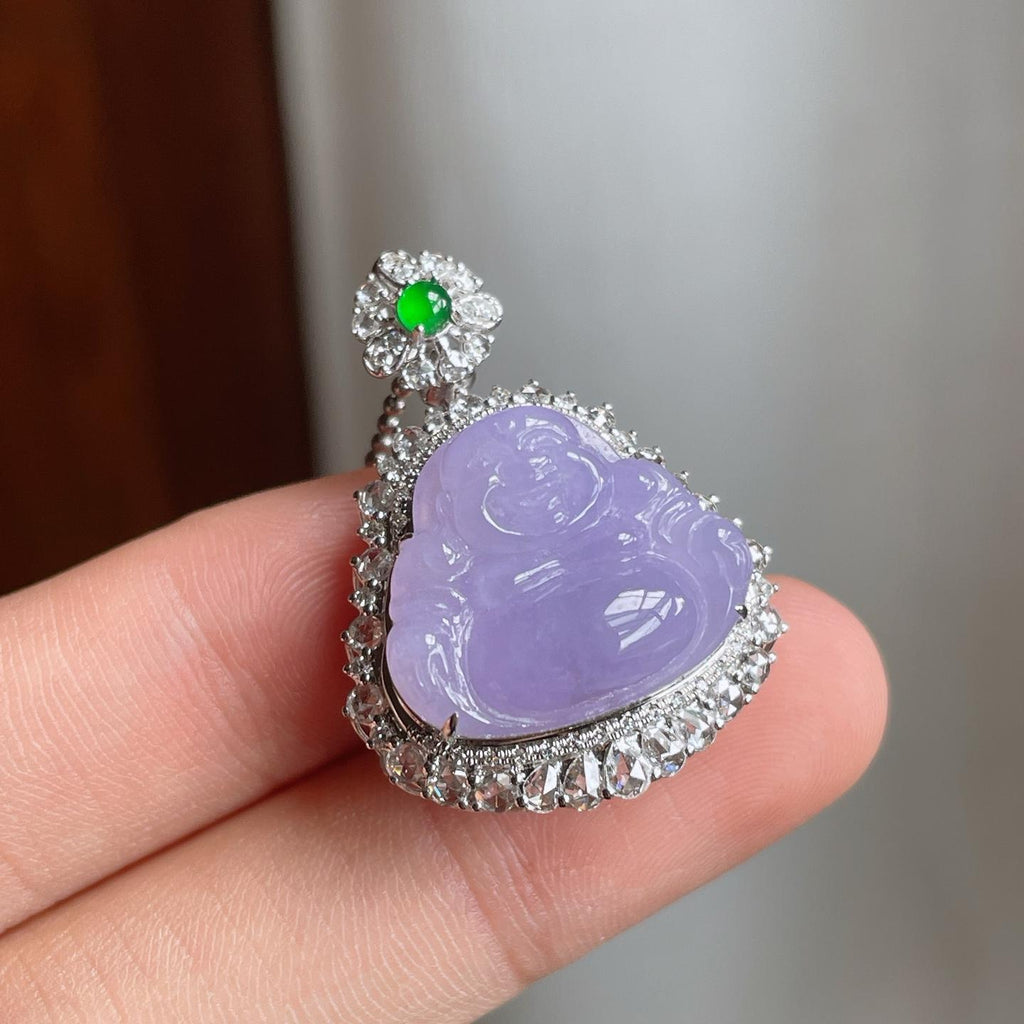 18k金镶糯冰紫罗兰翡翠佛公（yc250566）