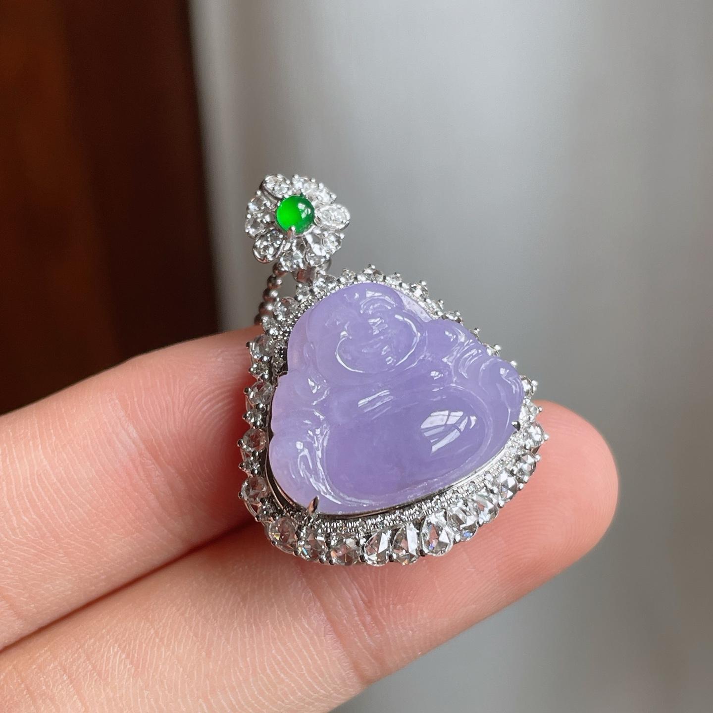 18k金镶糯冰紫罗兰翡翠佛公（yc250566）