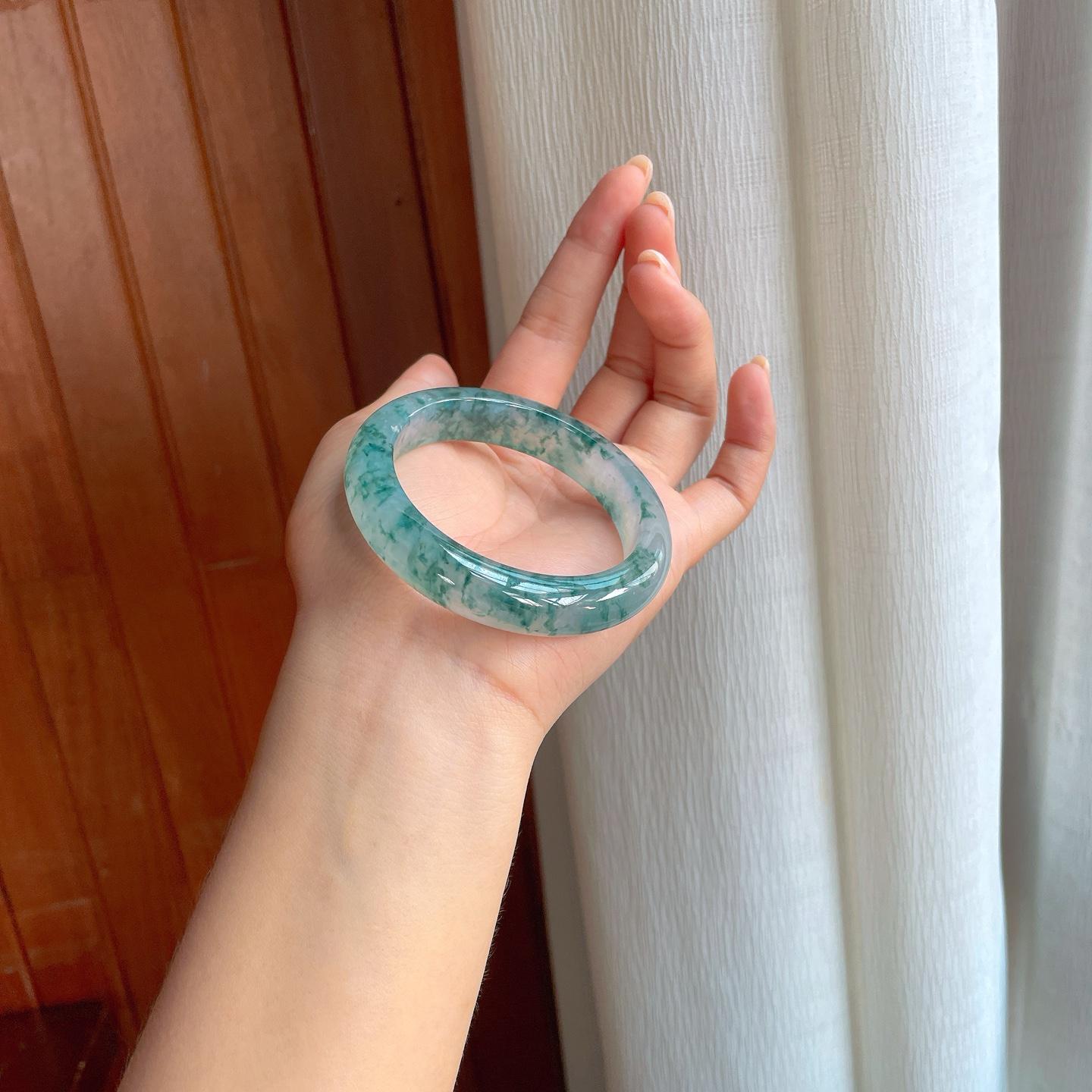 冰种飘花翡翠平安镯（54.5mm）（yc400154）
