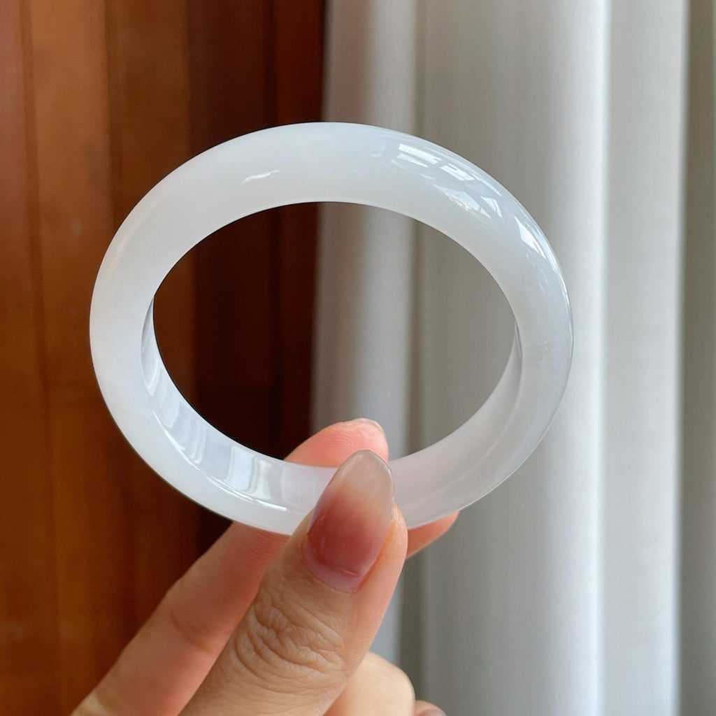 细糯冰白月光翡翠平安镯（54.5mm）（yc318677）