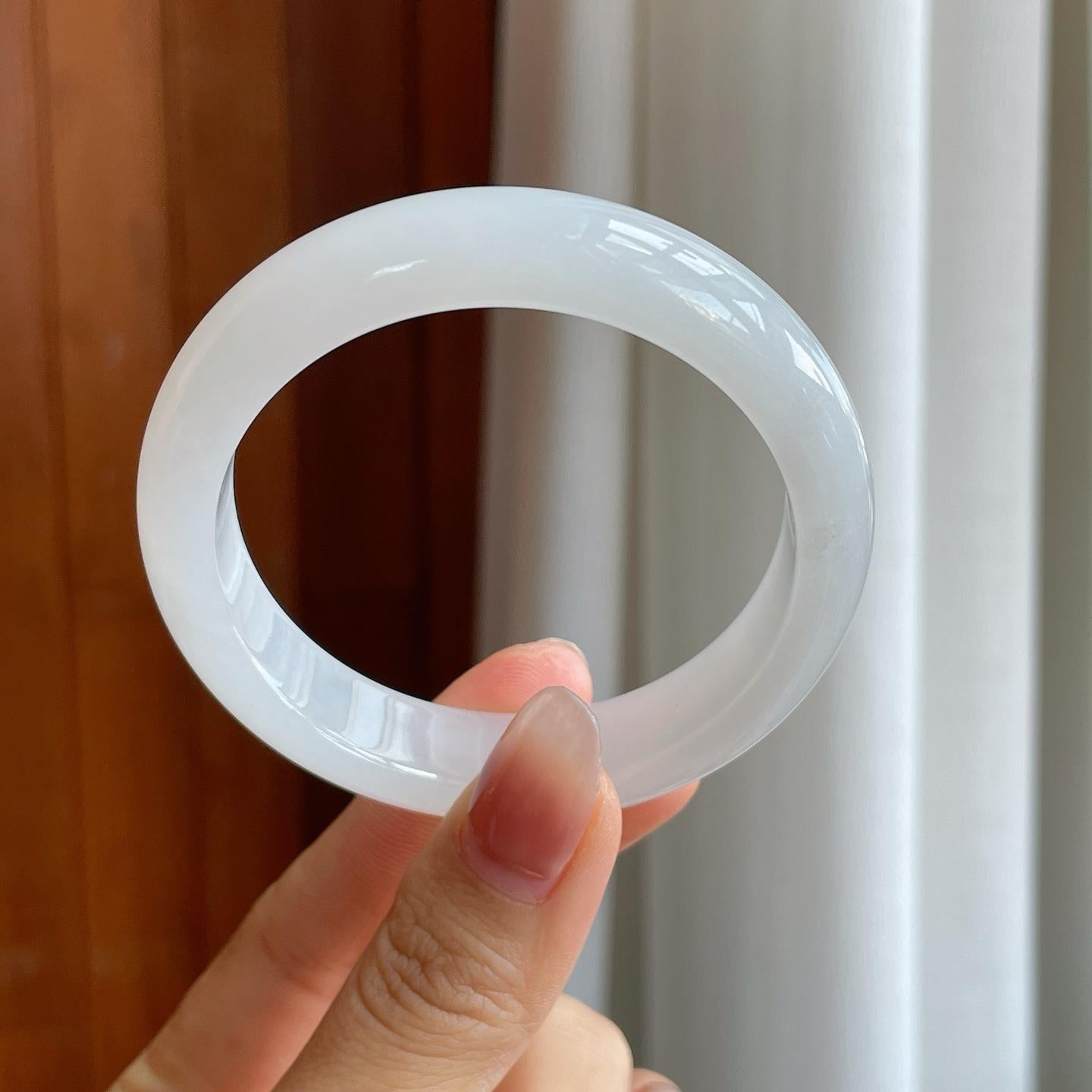 细糯冰白月光翡翠平安镯（54.5mm）（yc318677）