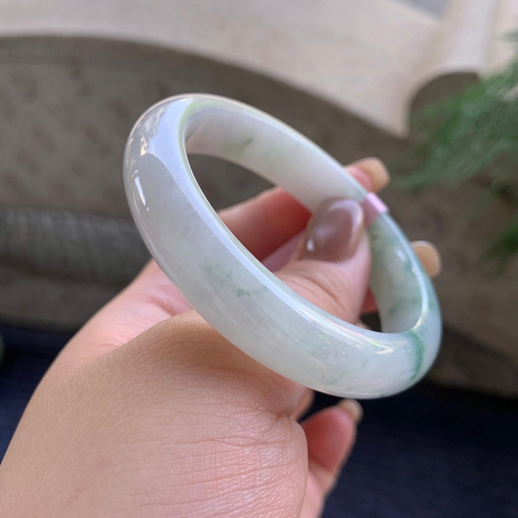 细糯种飘蓝花正圈平安镯  54圈口  天然缅甸A货翡翠（yc425975）
