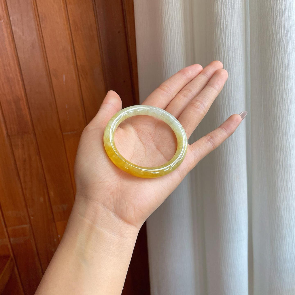糯冰黄翡翡翠圆条手镯（52mm）（yc312952）