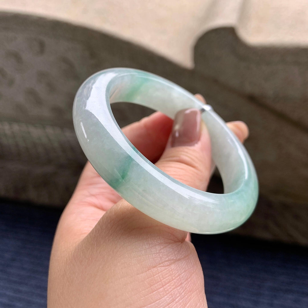 小圈口 细糯种晴底飘蓝花正圈平安镯 52.2圈口 天然缅甸A货翡翠（yc345012）