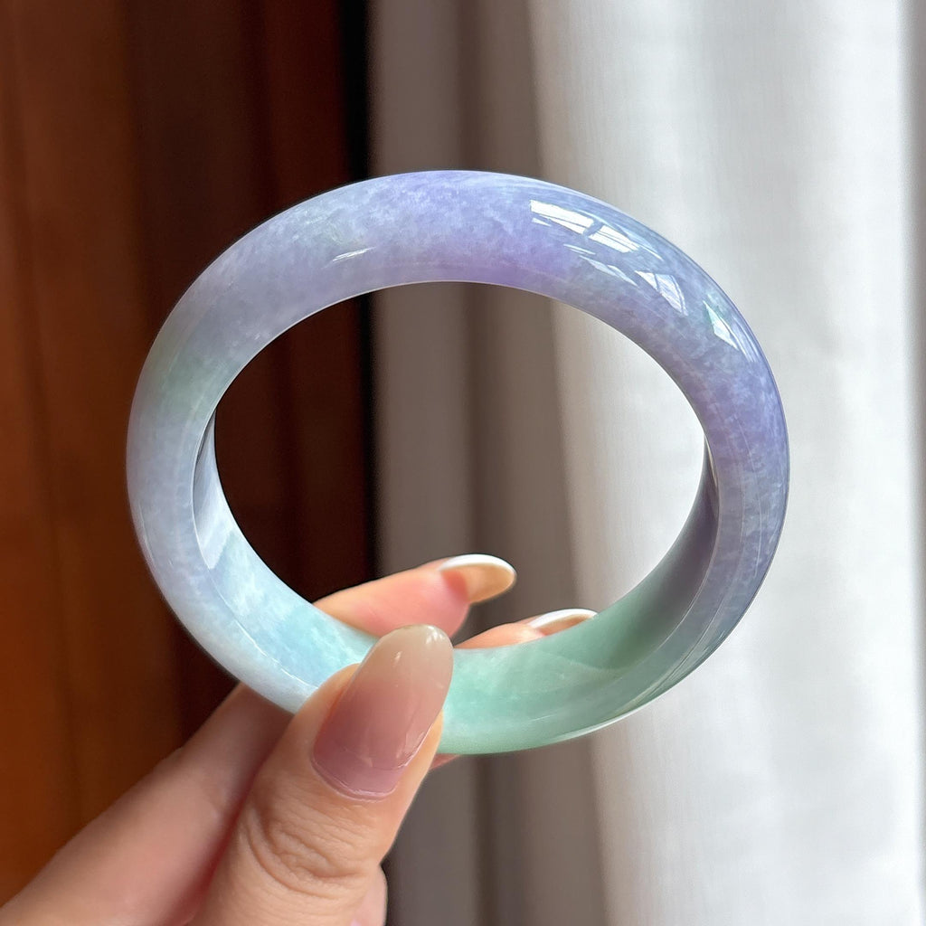 糯冰春带彩宽版翡翠平安镯（58mm)（yc411298）