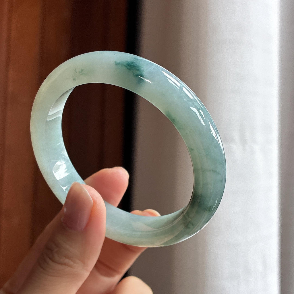 细糯种飘花正圈平安镯 天然缅甸A货翡翠（yc469550）