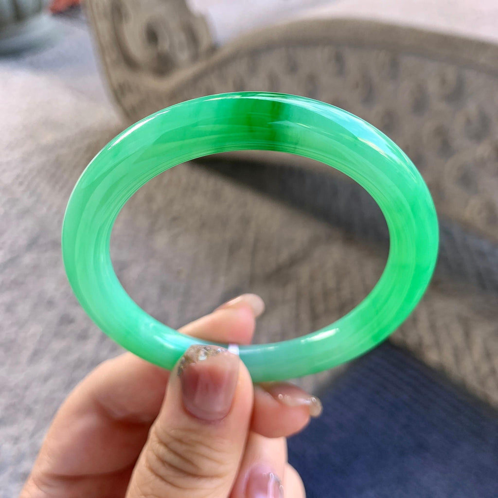 细糯种飘绿圆条手镯（53.5mm）（yc290960）