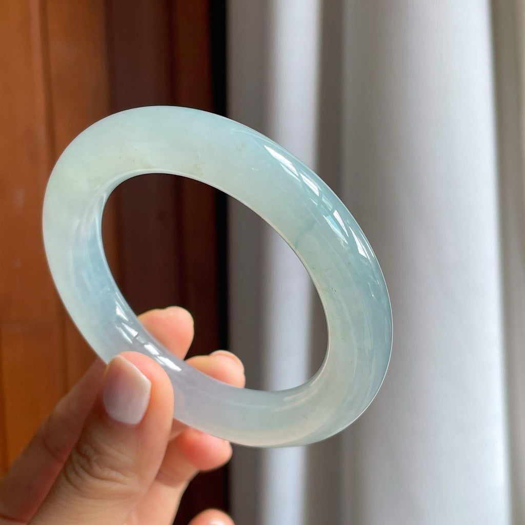 冰种蓝晴底翡翠圆条手镯（55mm）（yc247653）