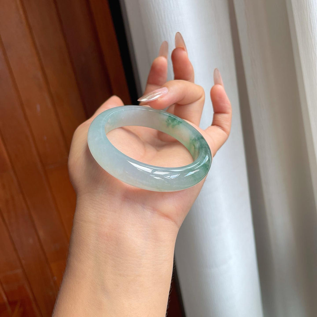 冰种飘花翡翠平安镯（53.5mm）（yc230328）