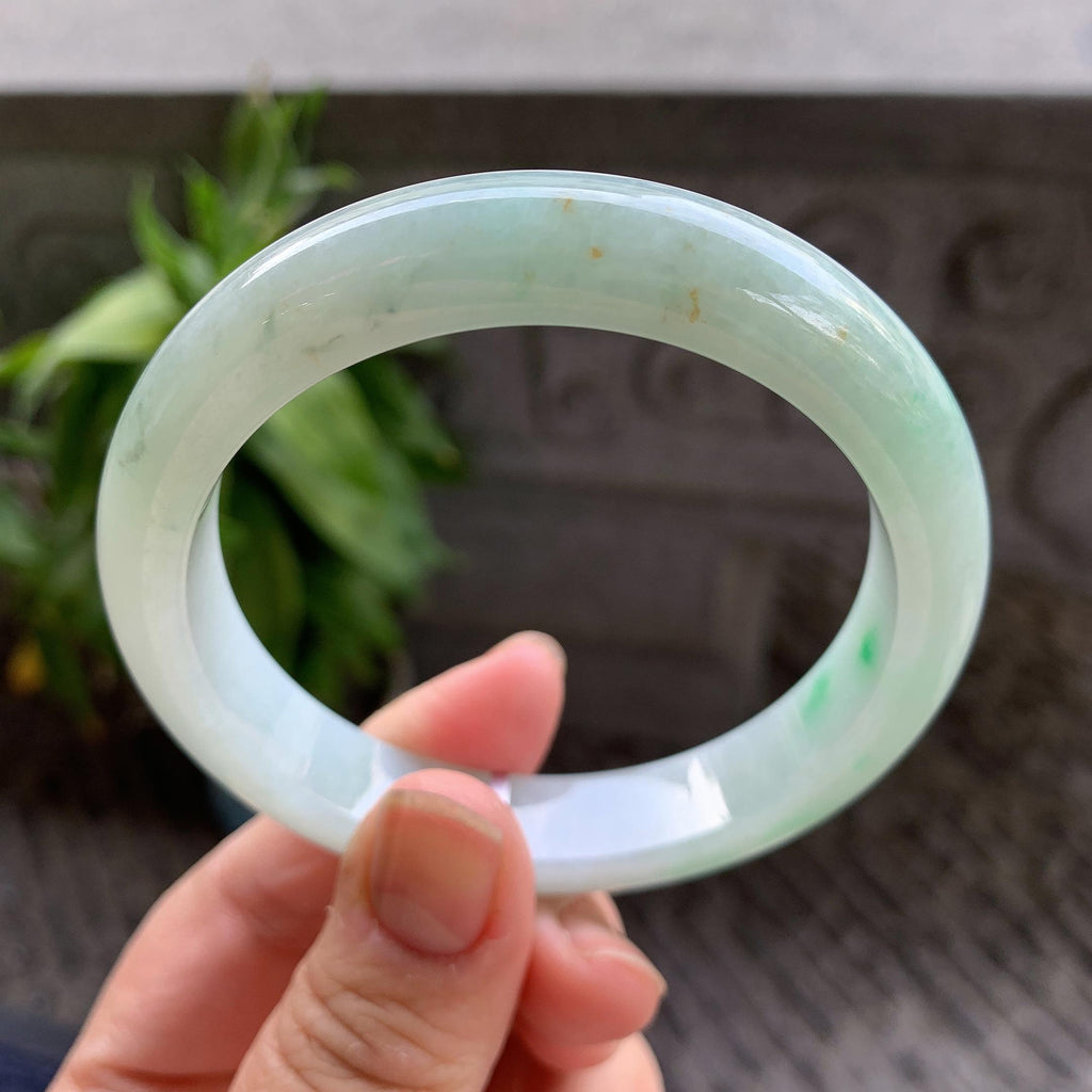 大圈口 糯种飘绿花洒金正圈平安镯58.4圈口 天然缅甸A货翡翠（yc332519）
