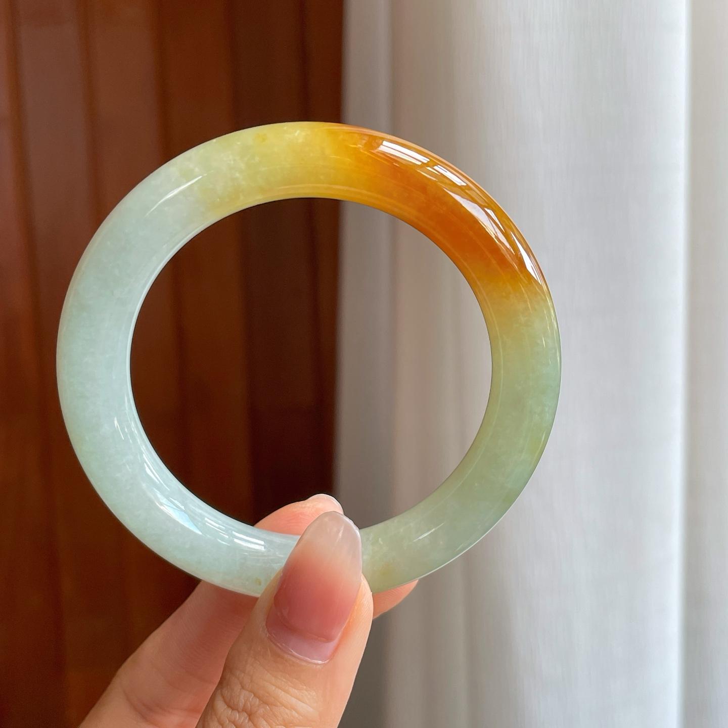 冰种黄翡翡翠圆条手镯（55mm）（yc327167）