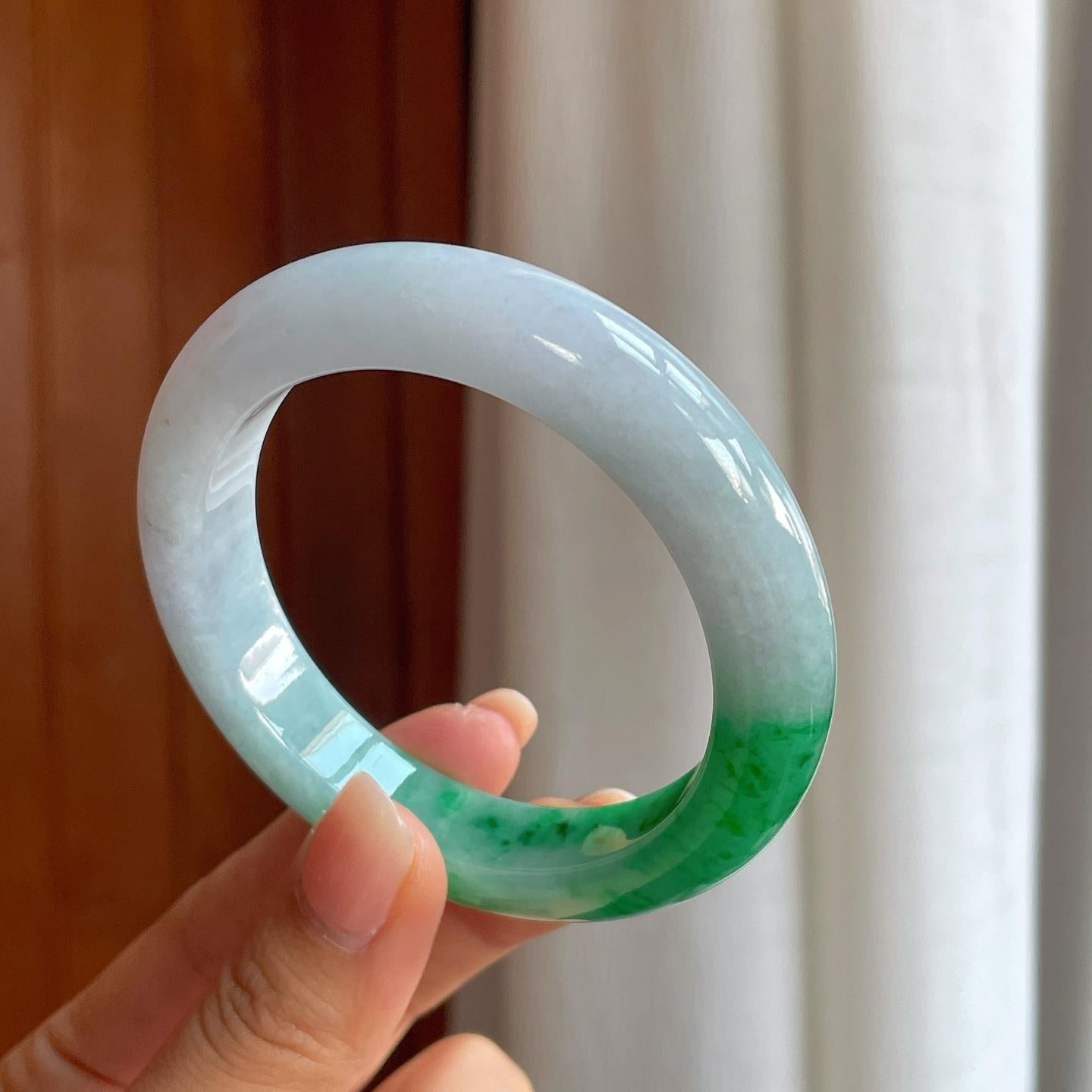 糯冰翠绿半山半水翡翠平安镯（56mm）（yc400193）
