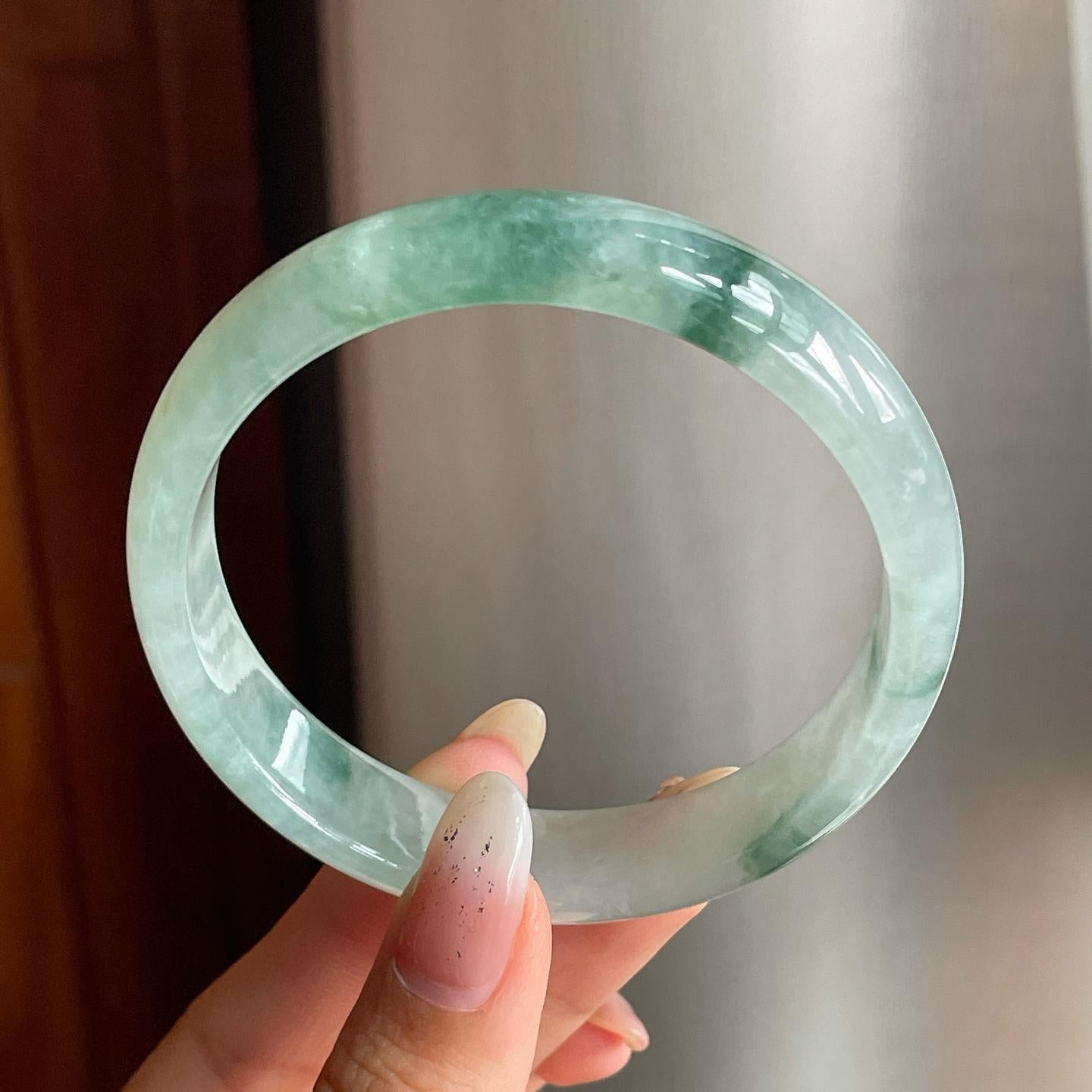 糯冰种飘花翡翠平安镯（58.6mm）（yc217405）
