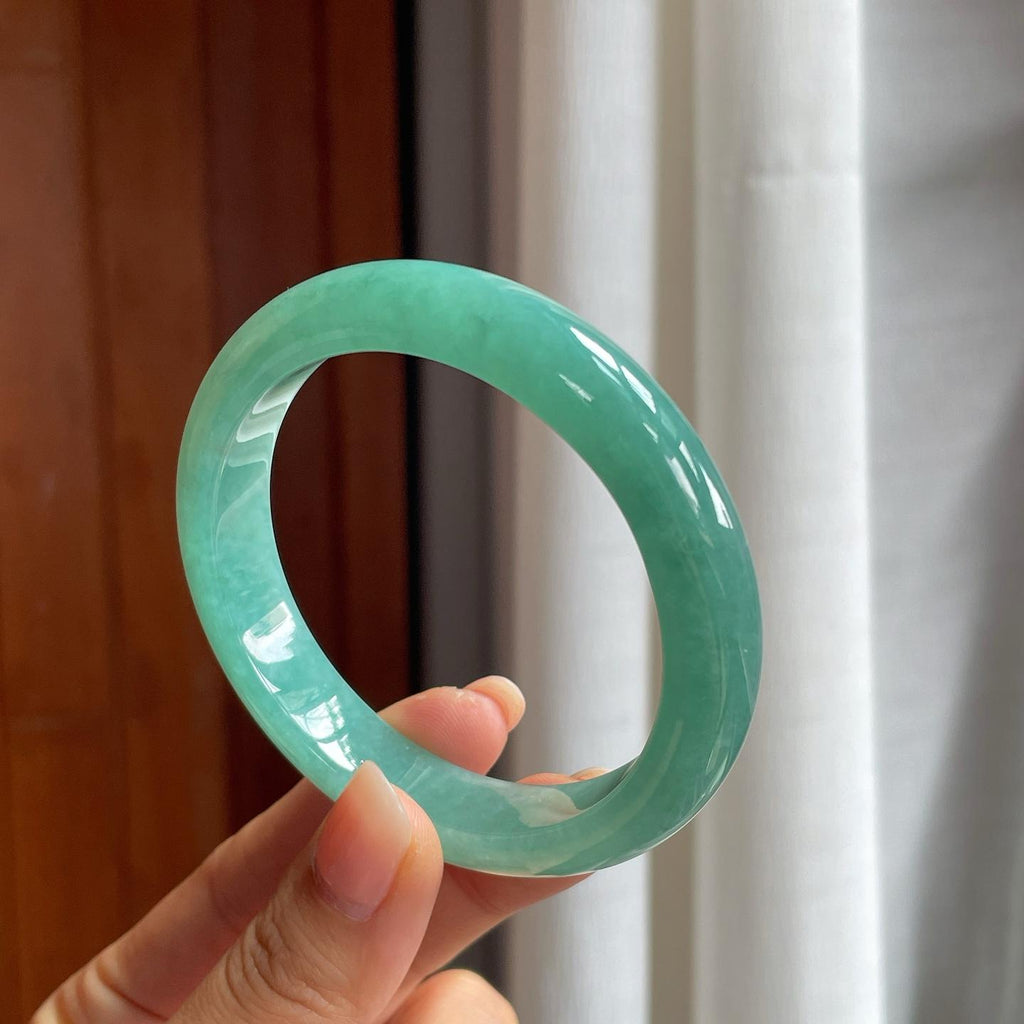糯冰满圈蓝绿底翡翠平安镯（58mm）（yc407620）