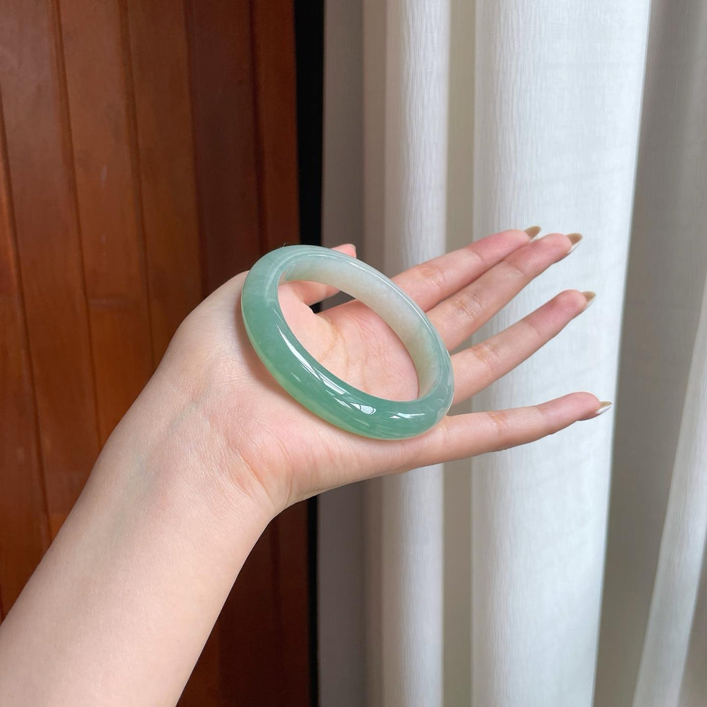 冰种半山半水翡翠平安镯（58.2mm)（yc388750）