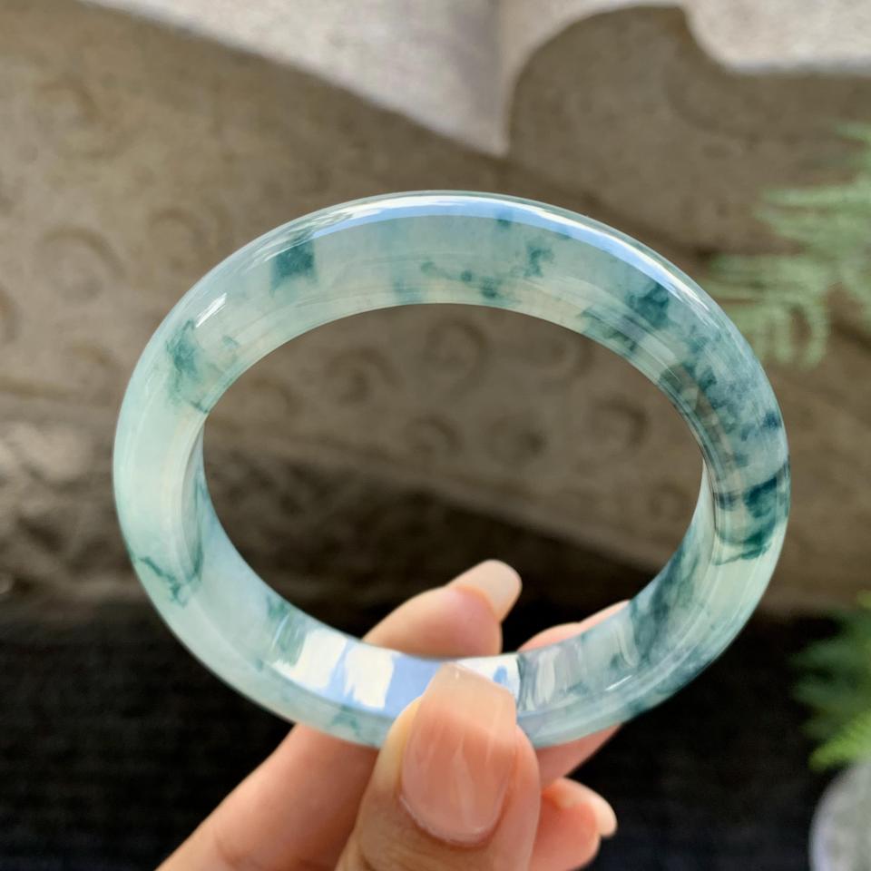冰飘花翡翠平安镯（55mm）（TF06261519）