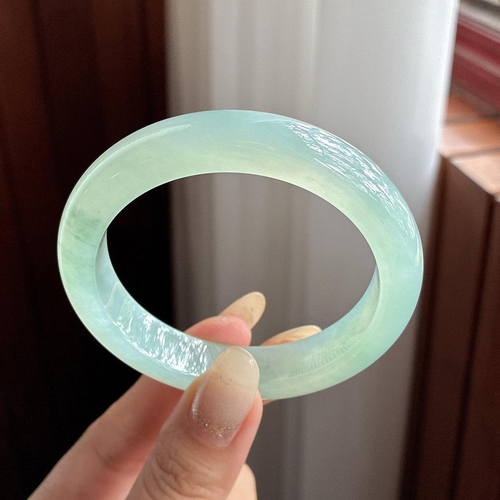 冰种起光晴底飘花正圈平安镯 55圈 天然缅甸Ａ货翡翠（yc497280）