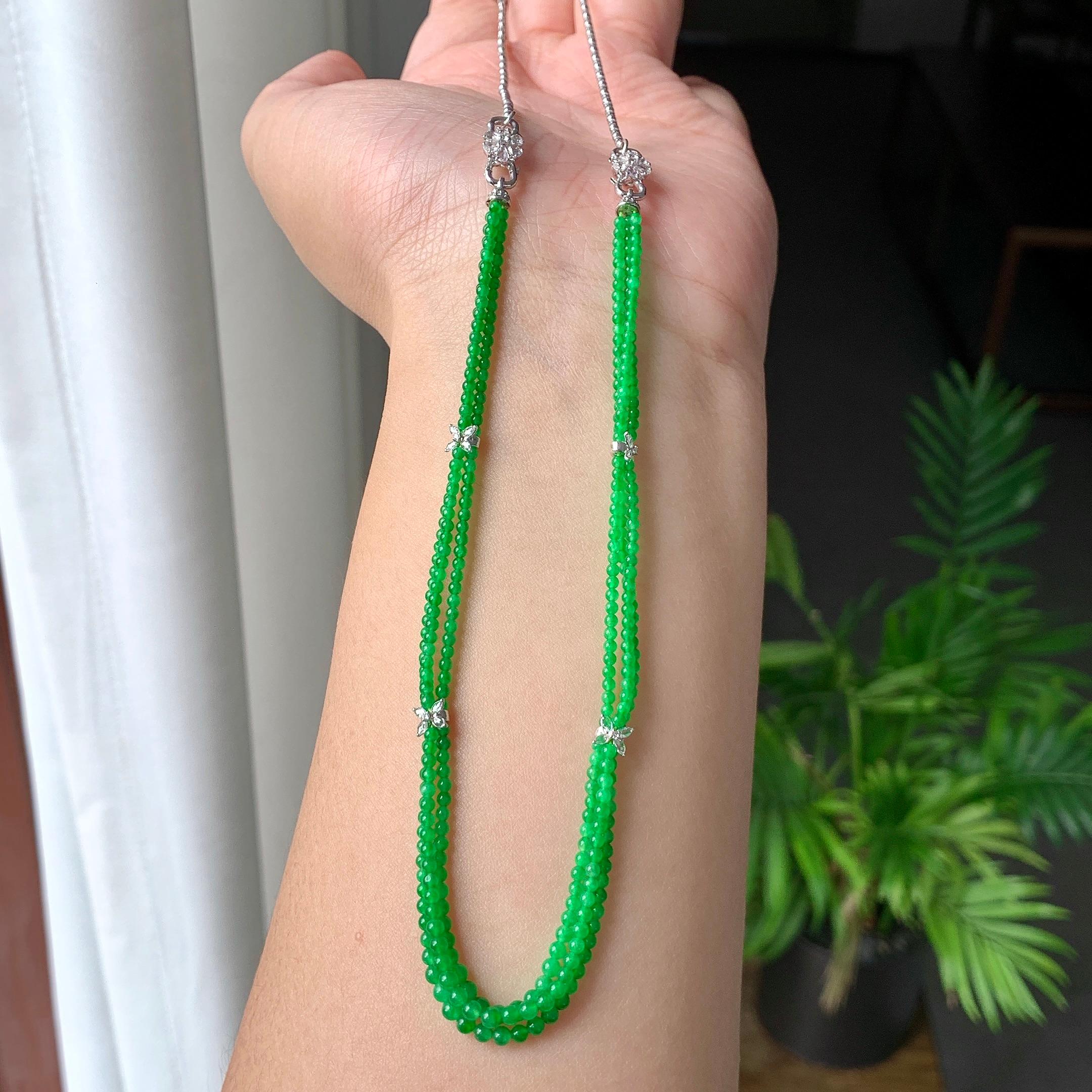 18K金钻镶糯冰种满绿小米珠链/手链（两用款）（yc252061）