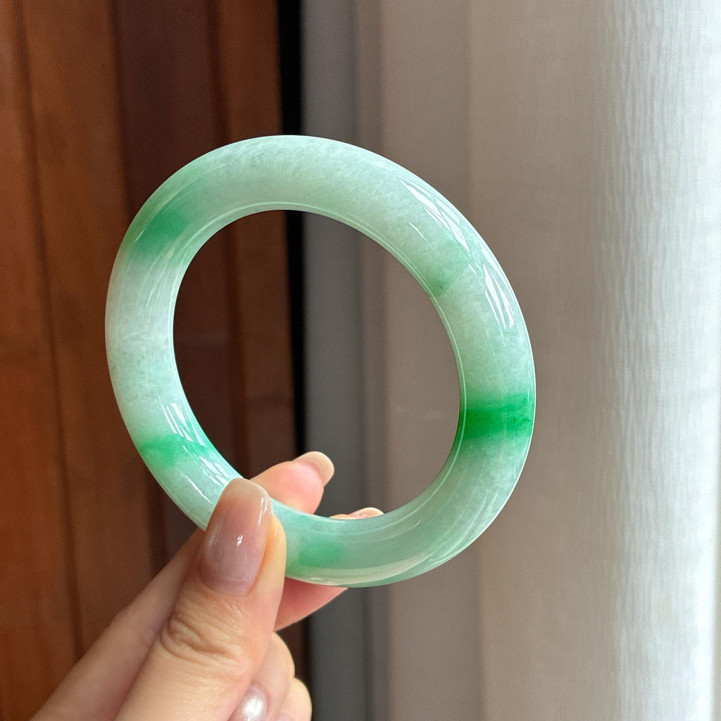 糯冰带色翡翠圆条手镯 55圈（yc434862）
