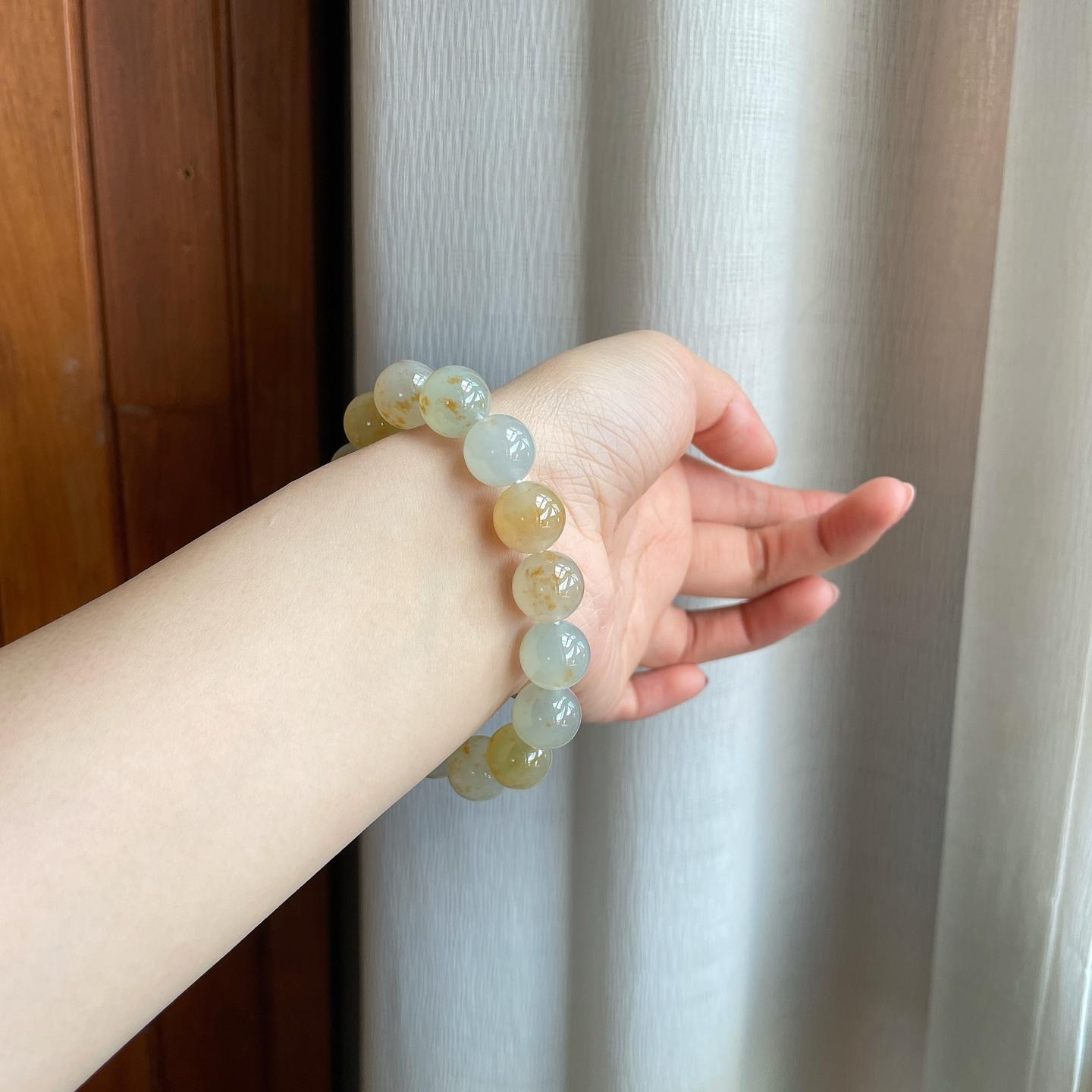 冰种飘黄翡翡翠珠串手串（yc295793）