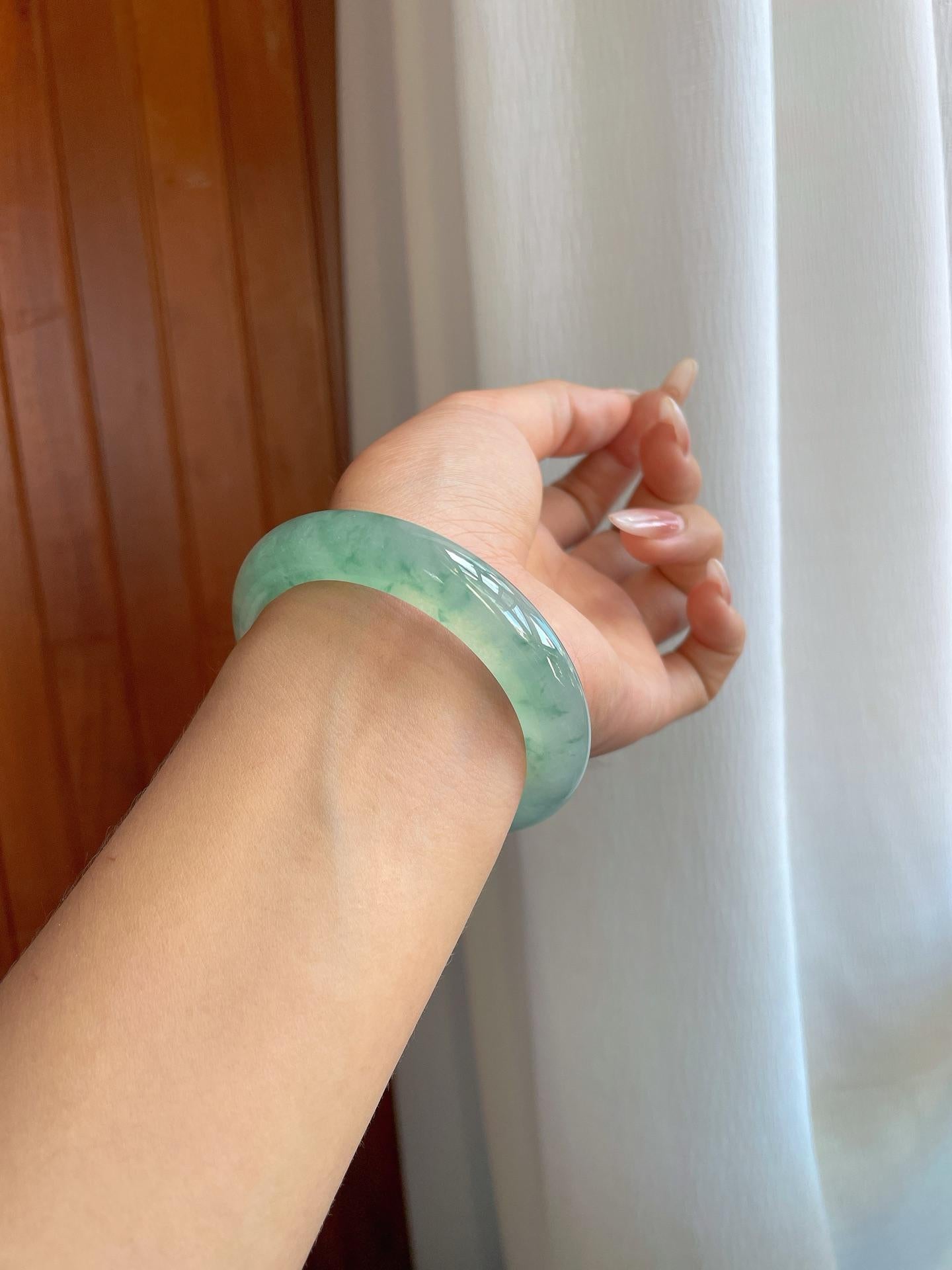 冰种飘花翡翠平安镯（54.8mm）（yc268248）