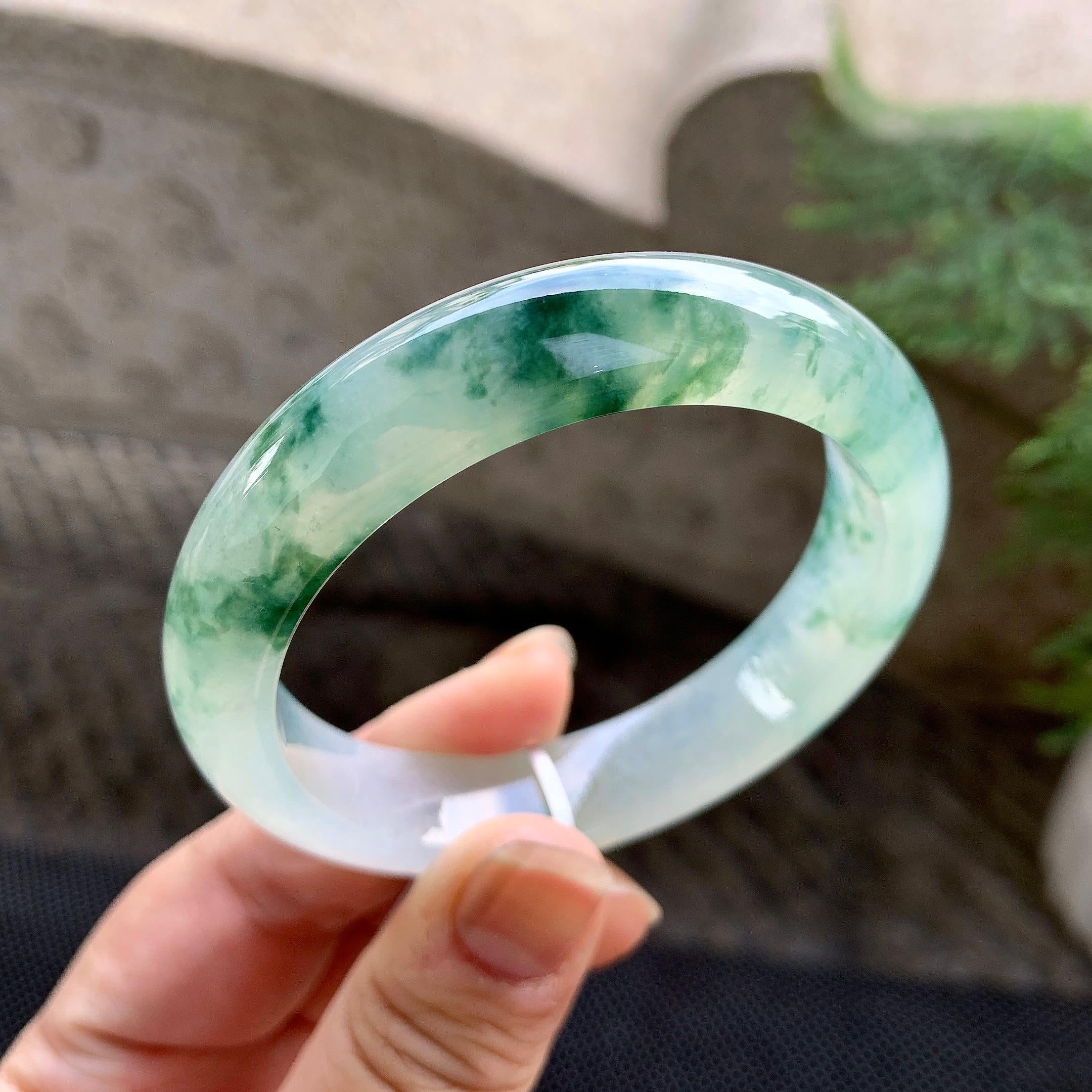 糯冰种飘花平安镯（54.8mm）（yc255595）