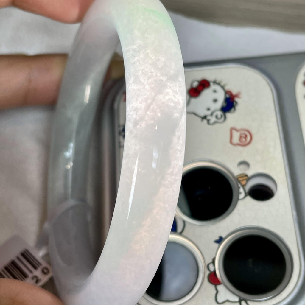 小圈口 细糯种飘绿圆条手镯51.5圈 天然缅甸A货翡翠（yc481957）