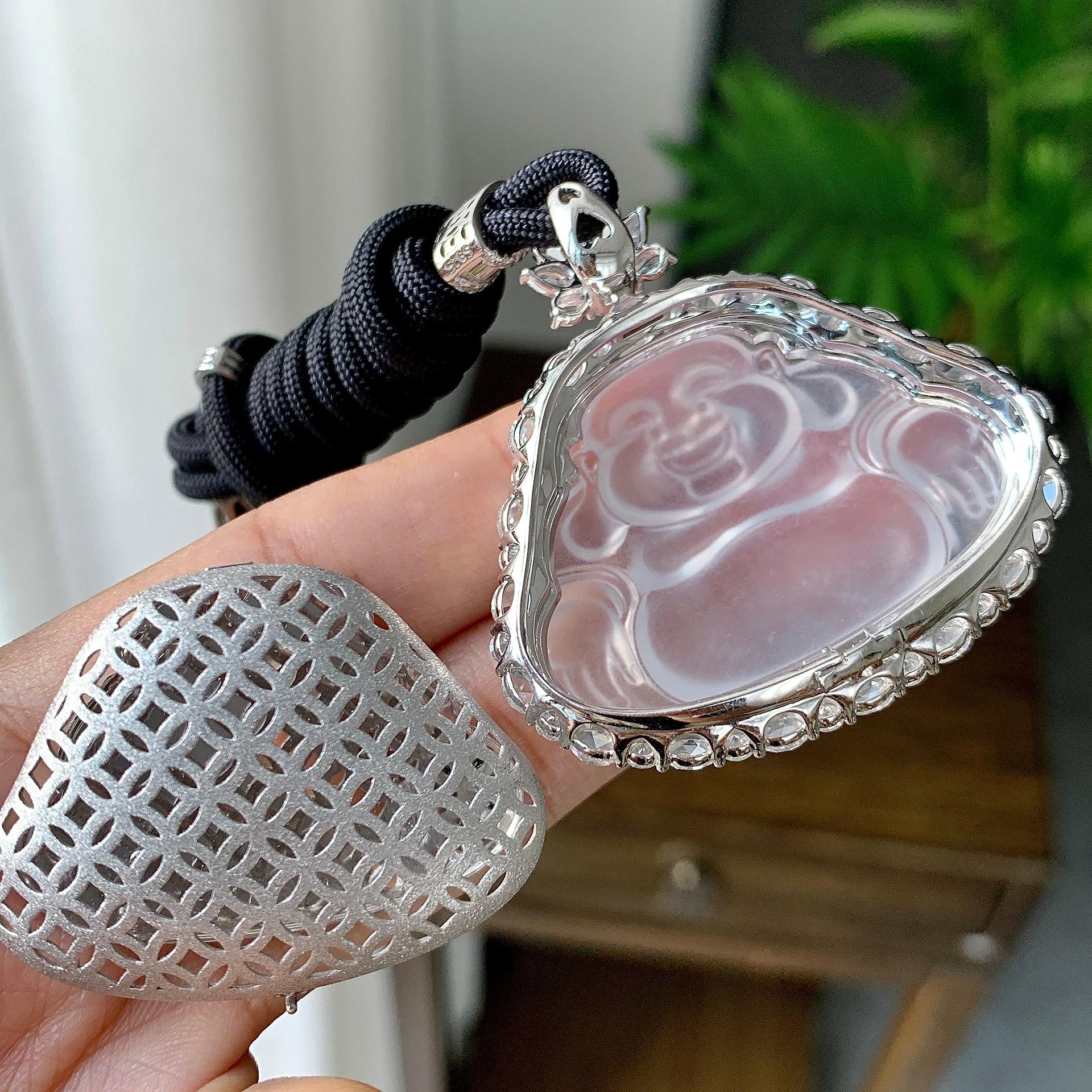 18k金钻镶冰种无色佛公挂件（yc214665）