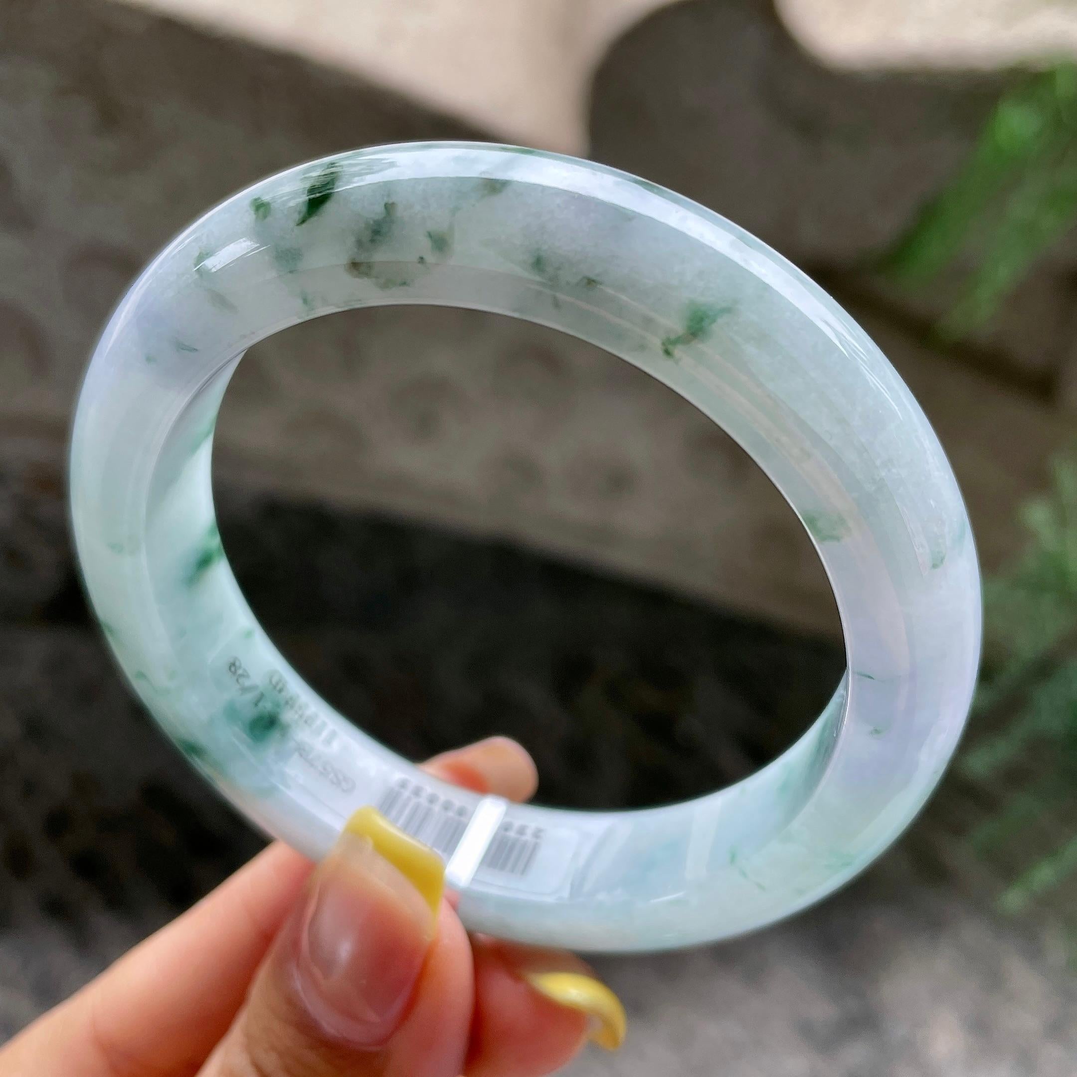 细糯种飘花正圈平安镯56圈        天然缅甸A货翡翠（yc392743）