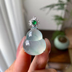 18k金钻镶冰种飘花葫芦吊坠（yc289301）
