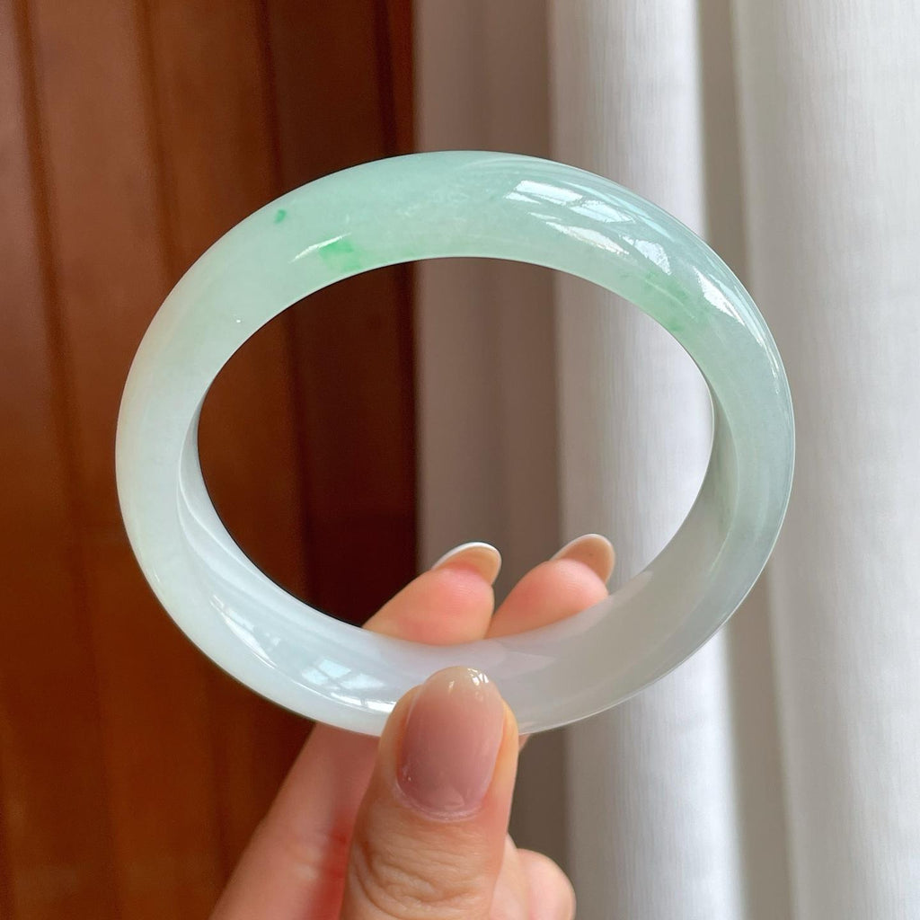 糯冰带色宽版翡翠平安镯（59.2mm)（yc373937）