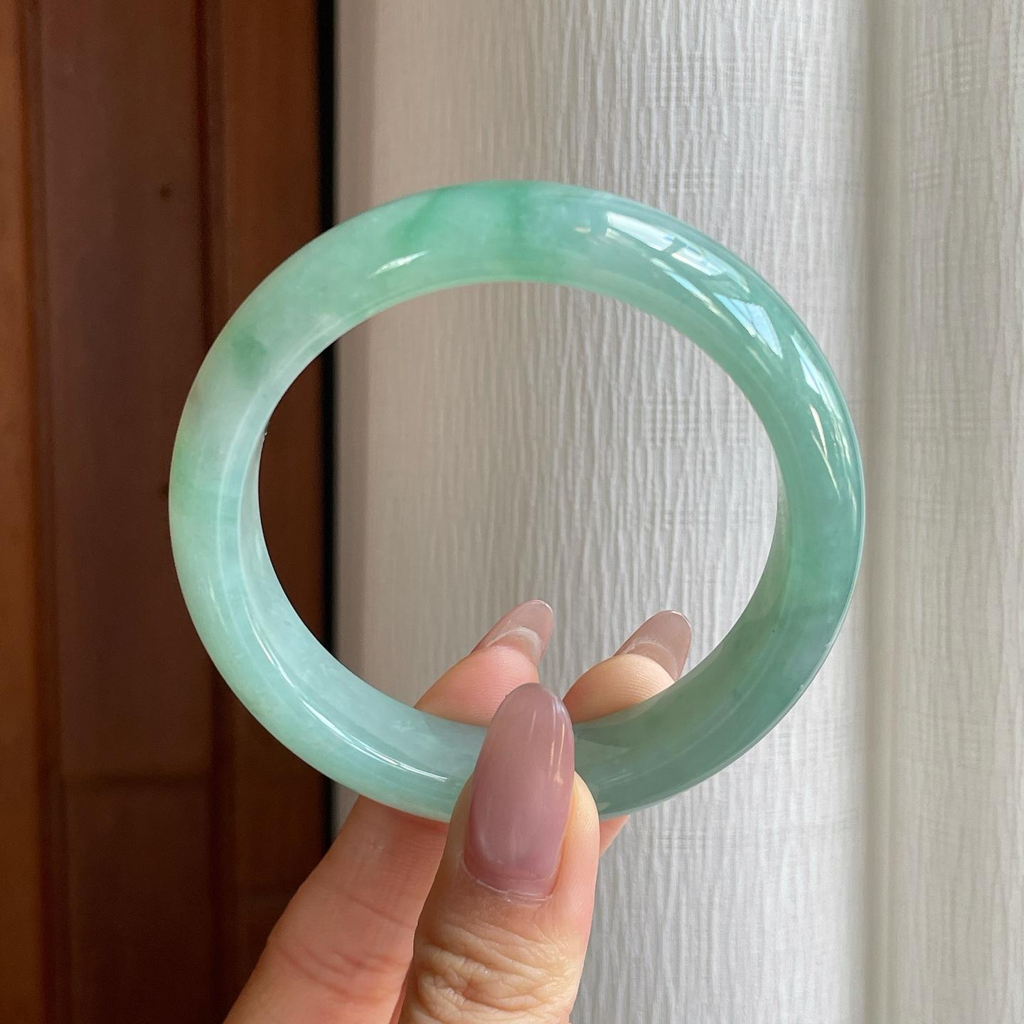 糯冰晴底飘花翡翠平安镯（57.3mm）（yc295017）