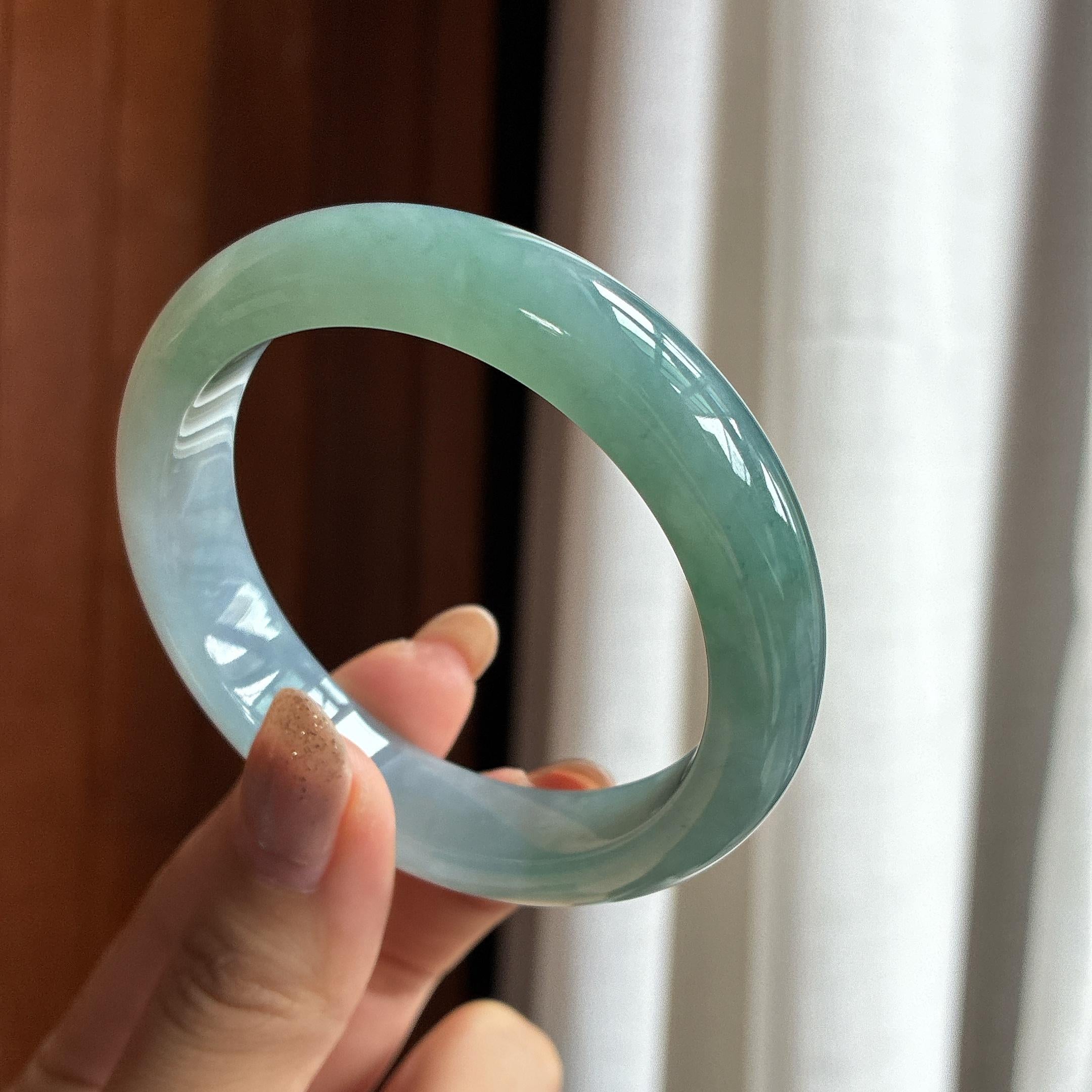 糯冰湖水绿正圈平安镯 55圈 天然缅甸A货翡翠（yc454477）