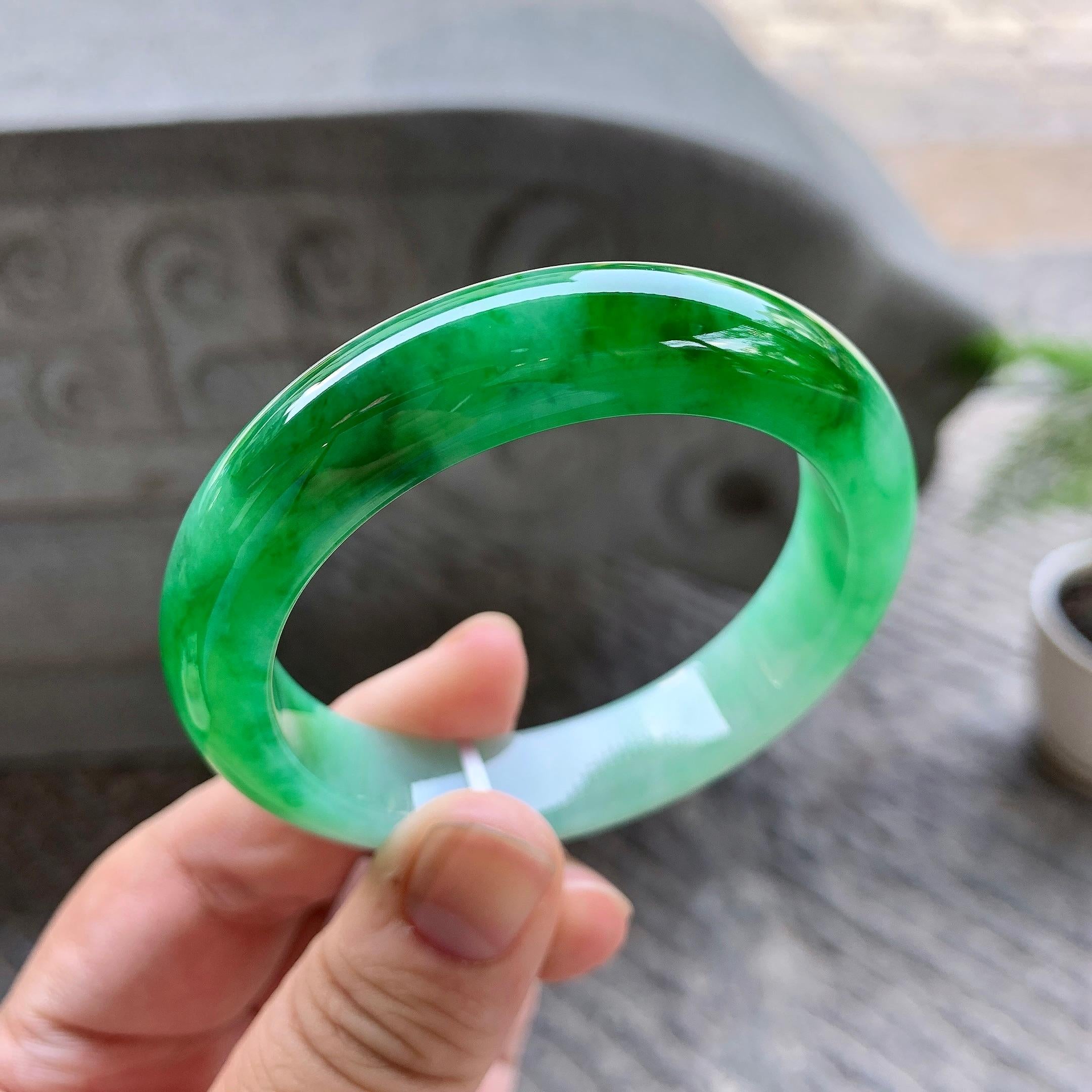 细糯种飘阳绿平安镯（51.7mm）（yc199591）