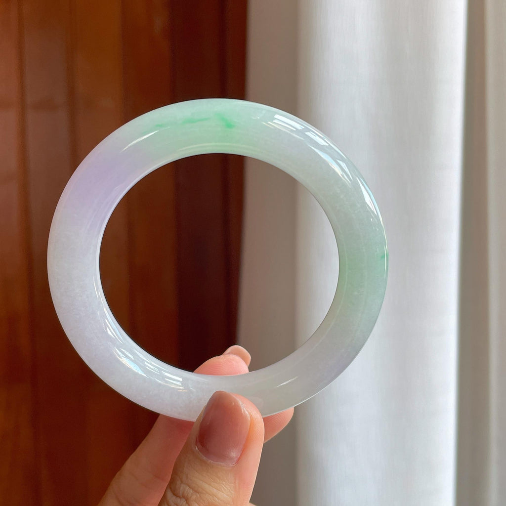 糯冰春彩翡翠圆条手镯（56mm）（yc283308）