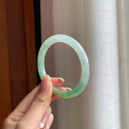 糯冰黄加绿翡翠圆条手镯（53.8mm)（yc381228）