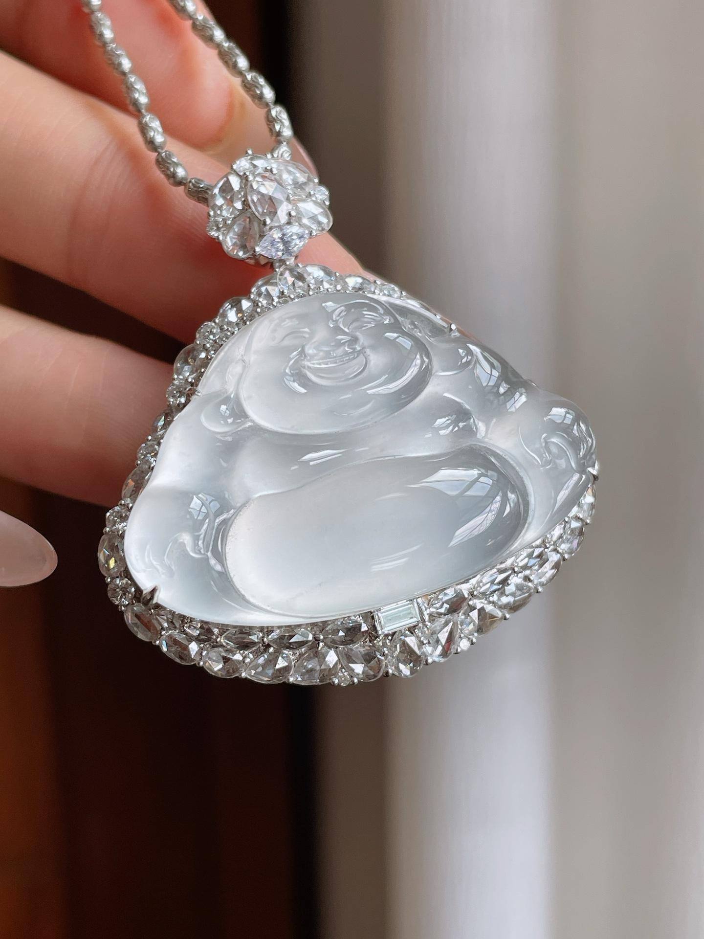 18k金镶冰玻种翡翠佛公（yc233166）