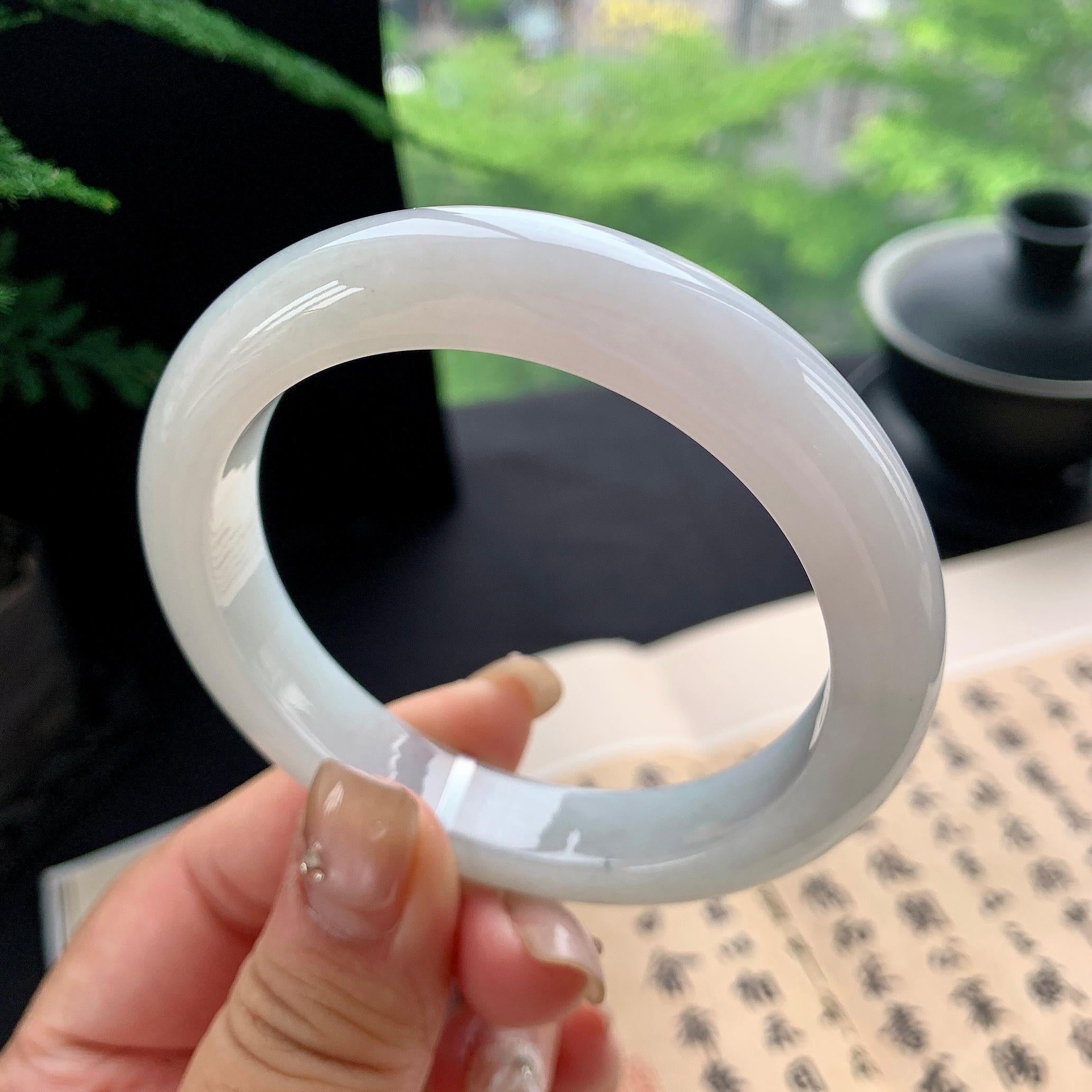 细糯种无色正圈平安镯 57圈口 天然缅甸A货翡翠（yc473091）