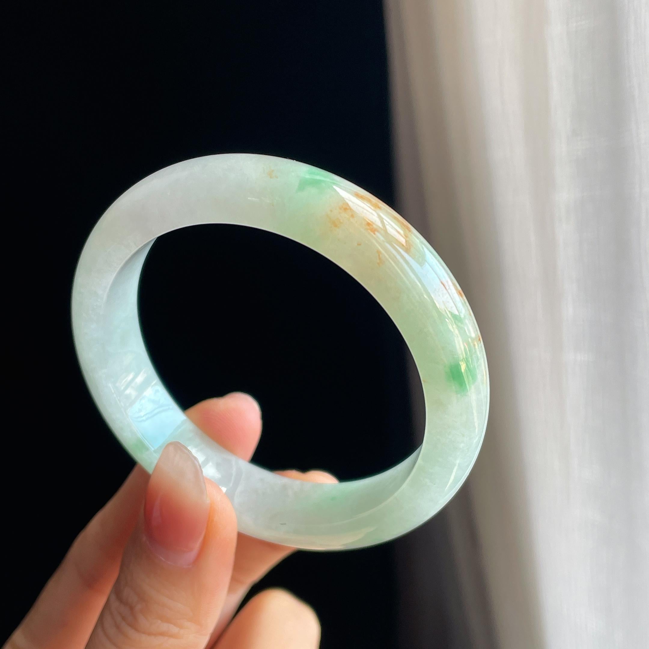 糯冰黄加绿翡翠平安镯（54mm)（yc323763）