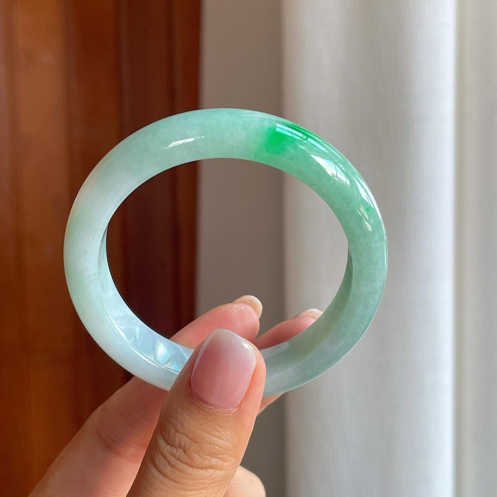 糯冰带色翡翠平安镯（52.8mm)（yc386423）