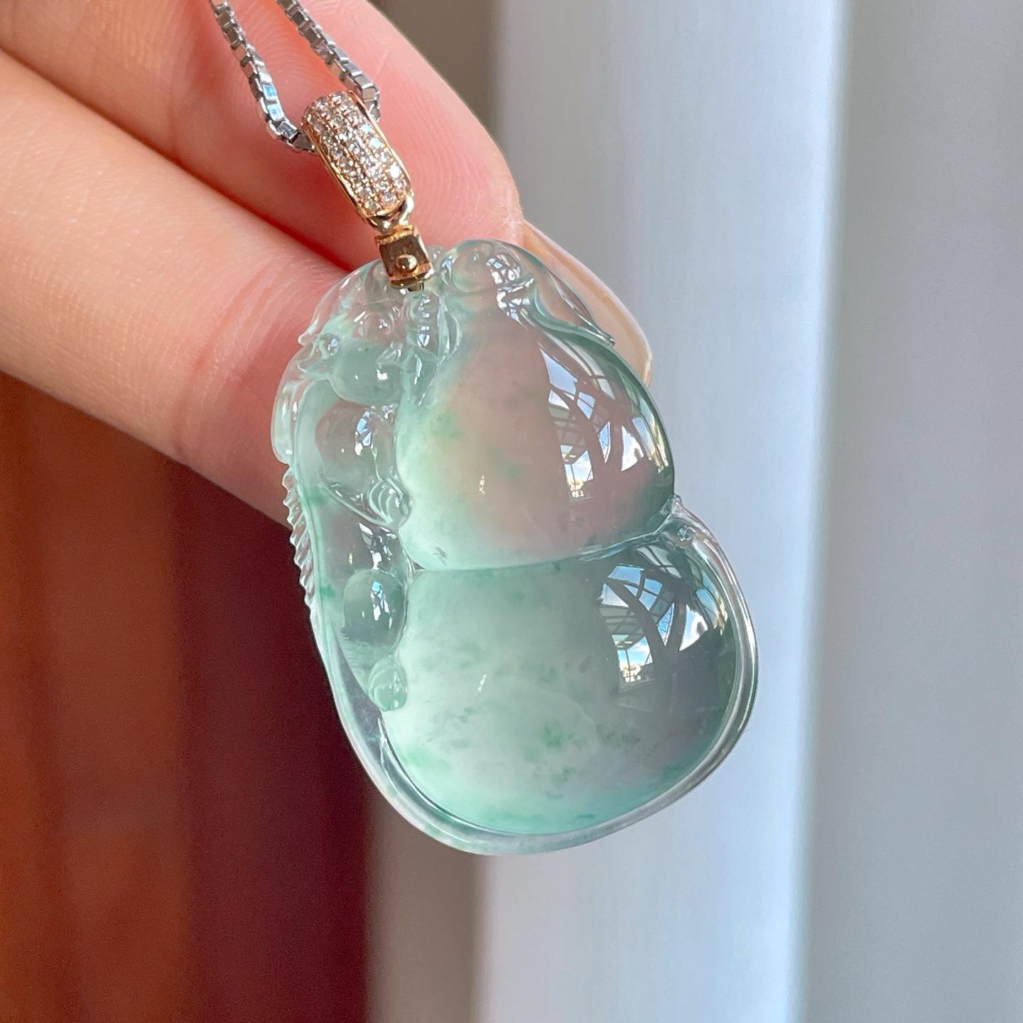 18k金钻镶冰种晴水飘花翡翠葫芦（yc270312）